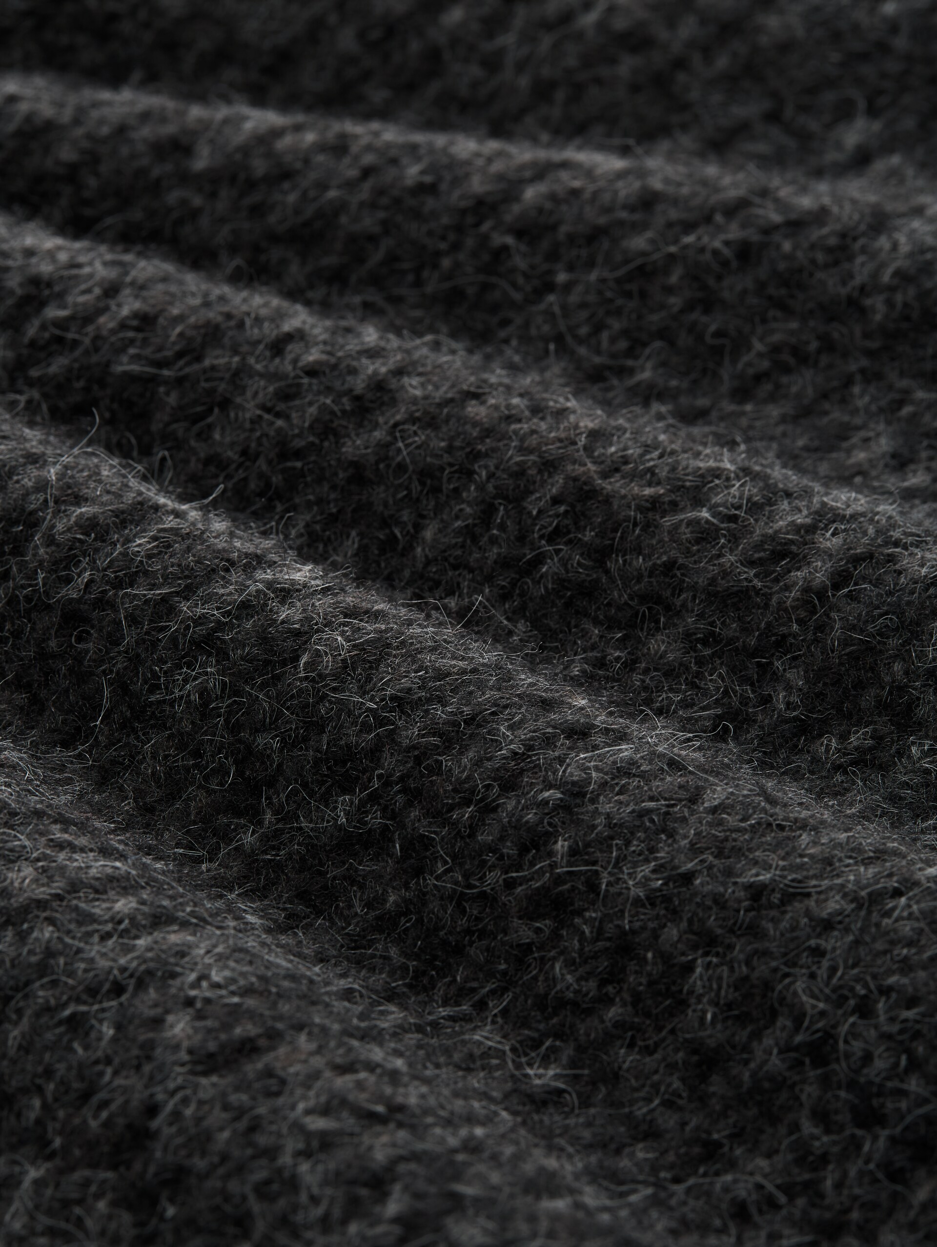 Relaxed fit knitted jumper with stand-up collar - Shale Grey Melange - Material view