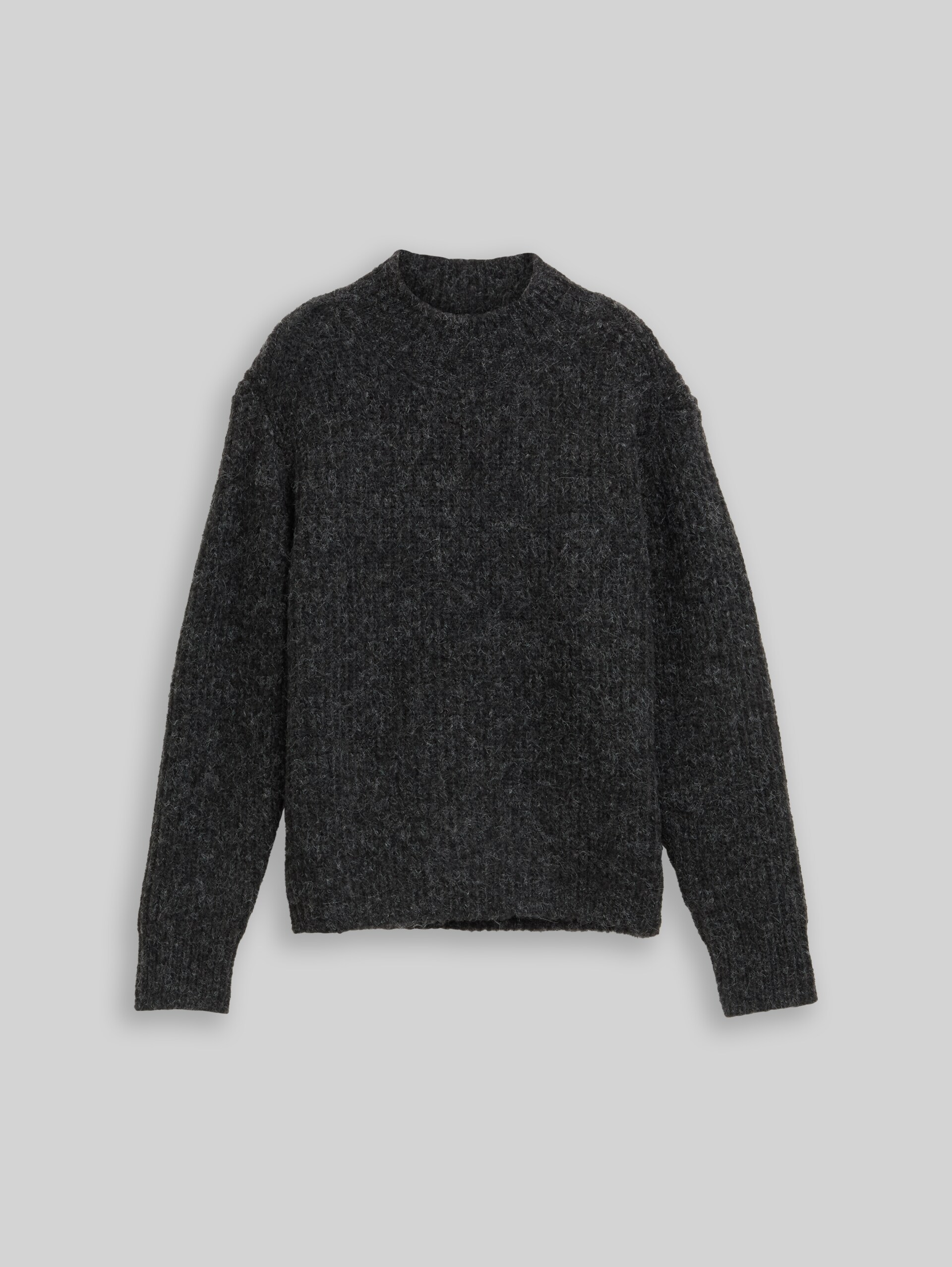 Relaxed fit knitted jumper with stand-up collar - Shale Grey Melange