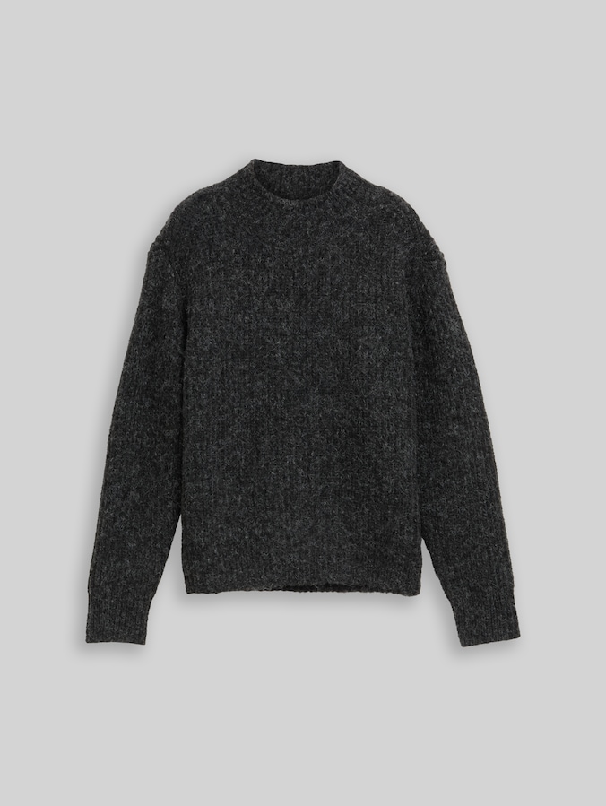 Relaxed Fit Strickpullover mit Stehkragen von Denim Female, Shale Grey Melange