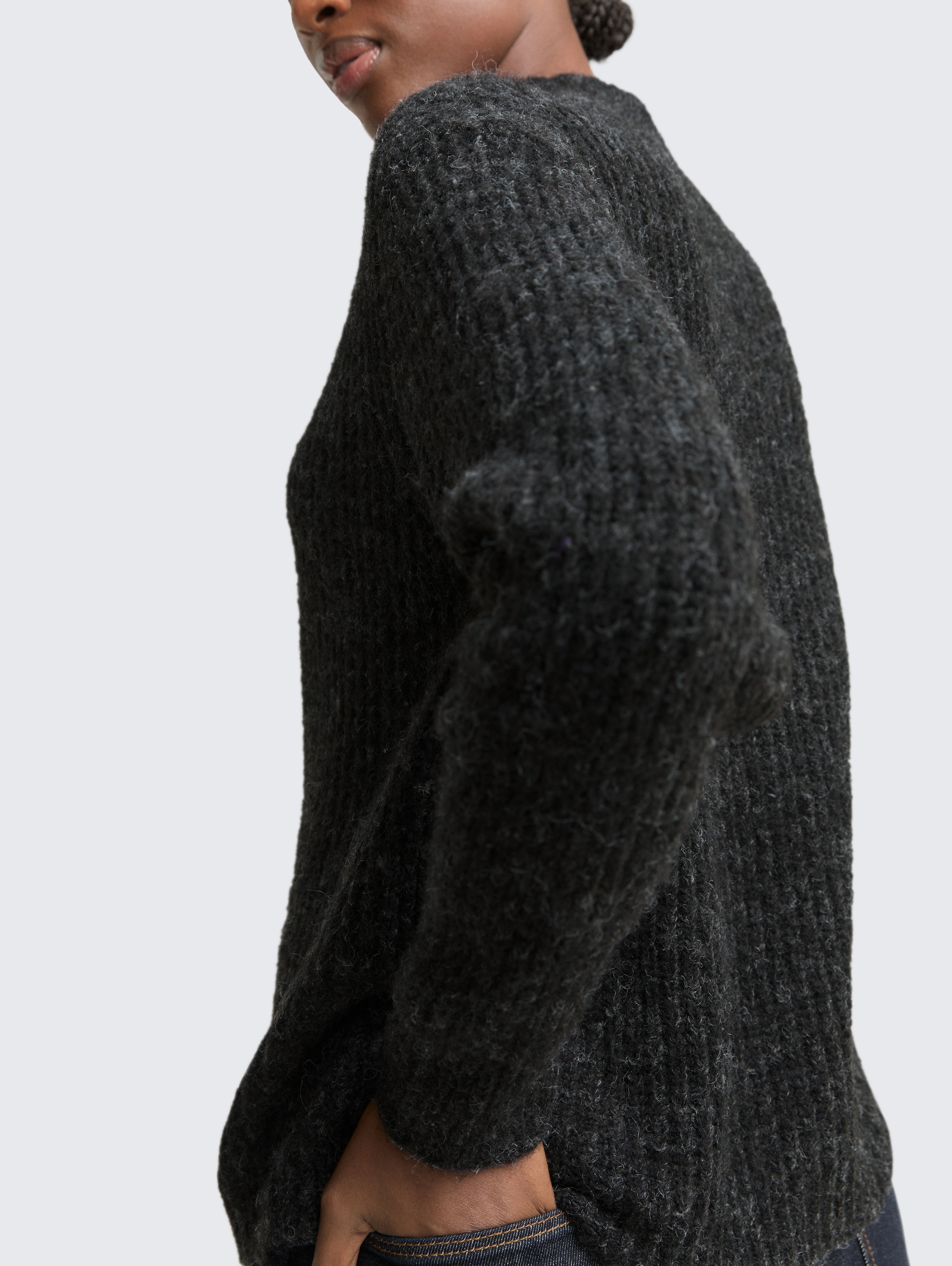 Relaxed fit gebreide trui met opstaande kraag - shale_grey_melange - 