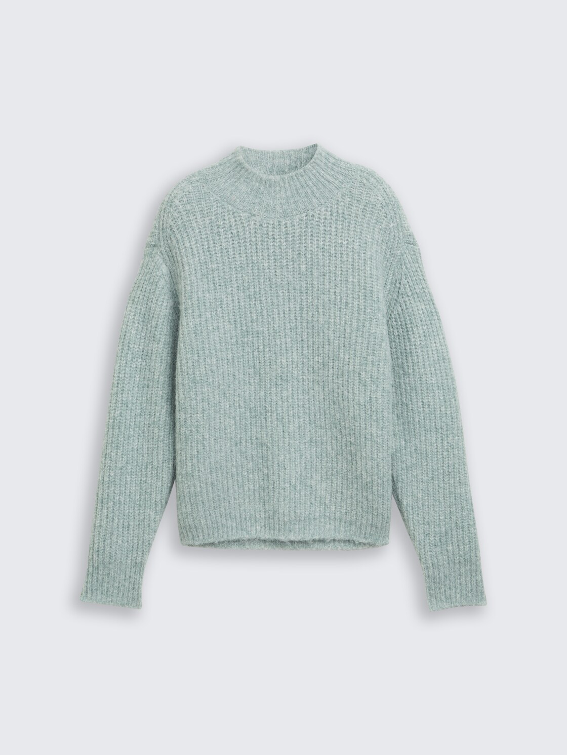 Relaxed Fit Strickpullover mit Stehkragen - Silver Cloud Blue Melange