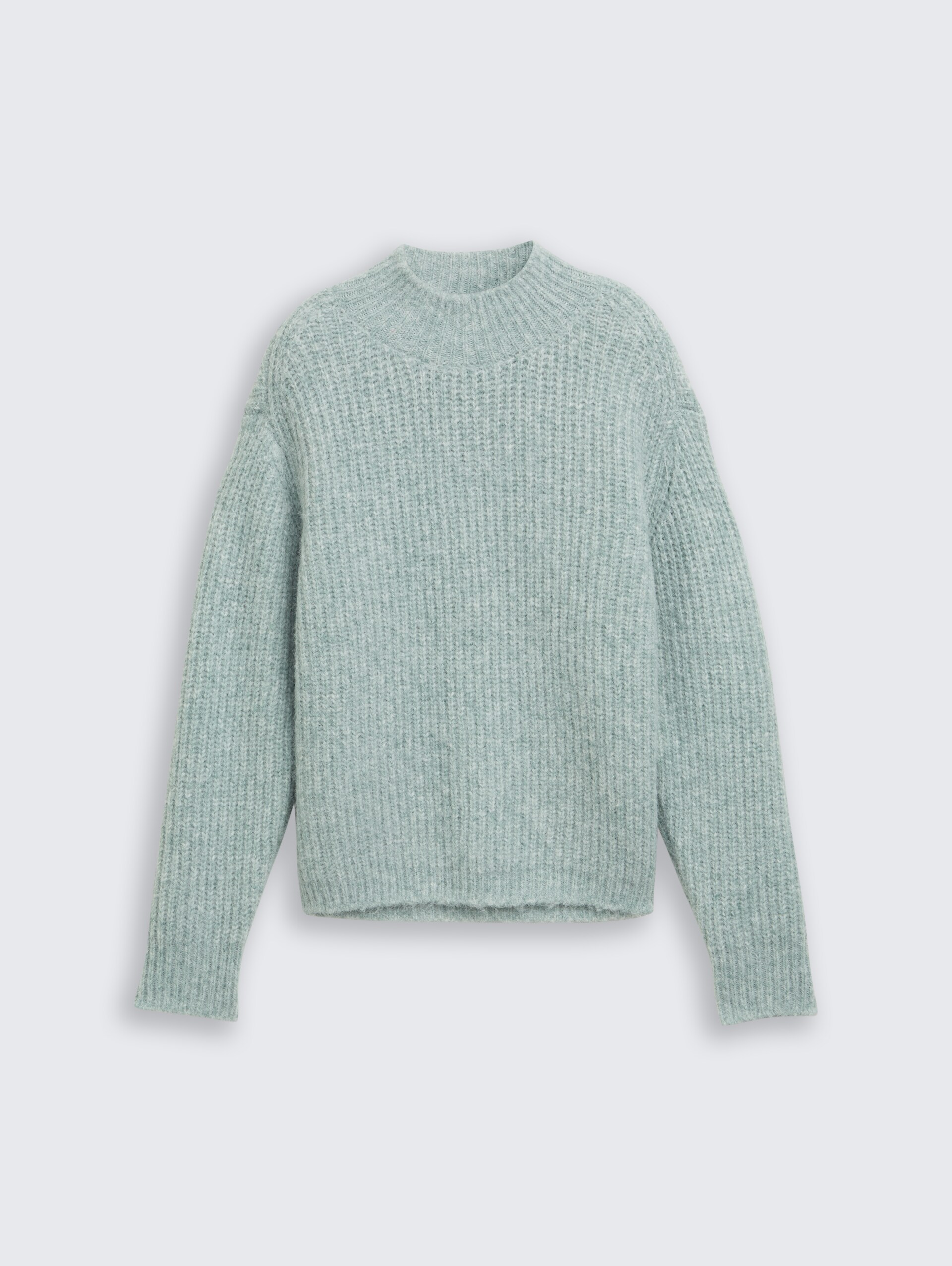 Relaxed Fit Strickpullover mit Stehkragen - Silver Cloud Blue Melange