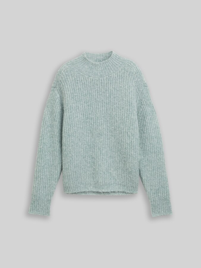 Relaxed Fit Strickpullover mit Stehkragen von Denim Female, Silver Cloud Blue Melange