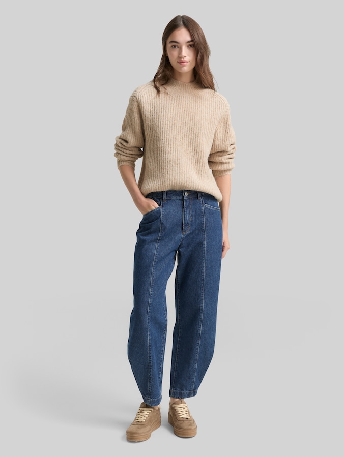 Relaxed Fit Strickpullover mit Stehkragen von Denim Female, cosy beige melange