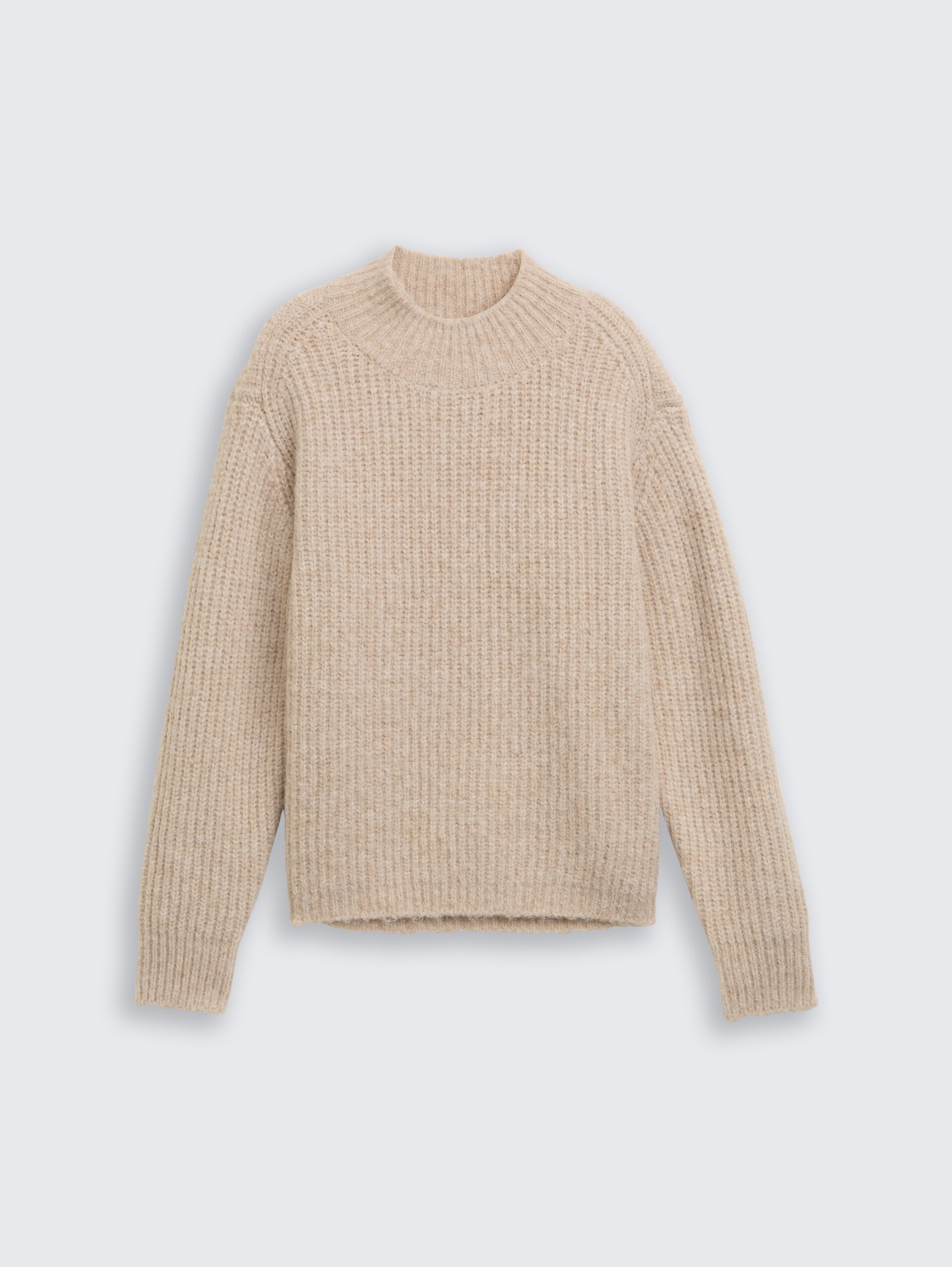 Relaxed Fit Strickpullover mit Stehkragen - cosy beige melange
