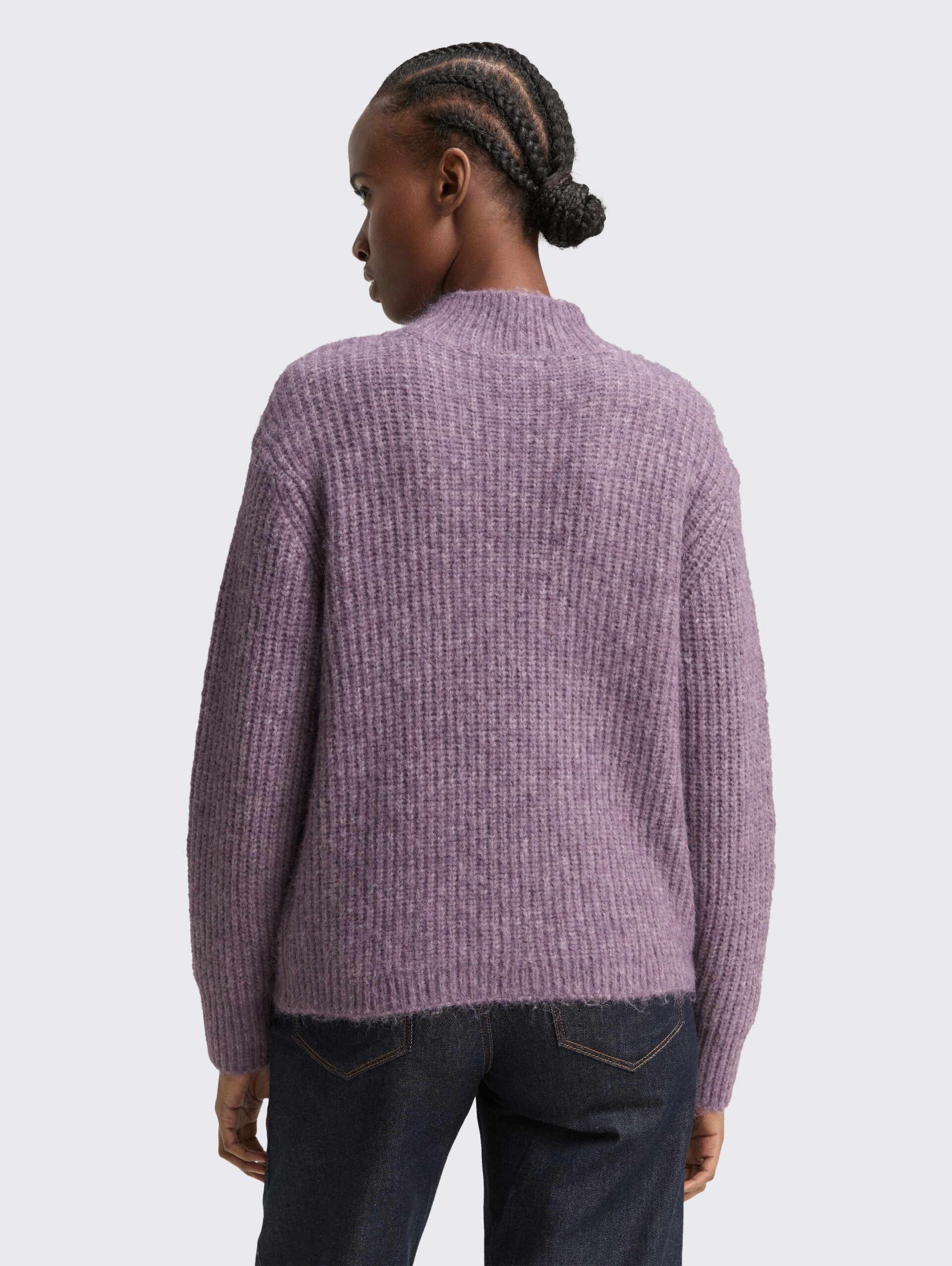 Relaxed Fit Strickpullover mit Stehkragen - dark lavender melange
