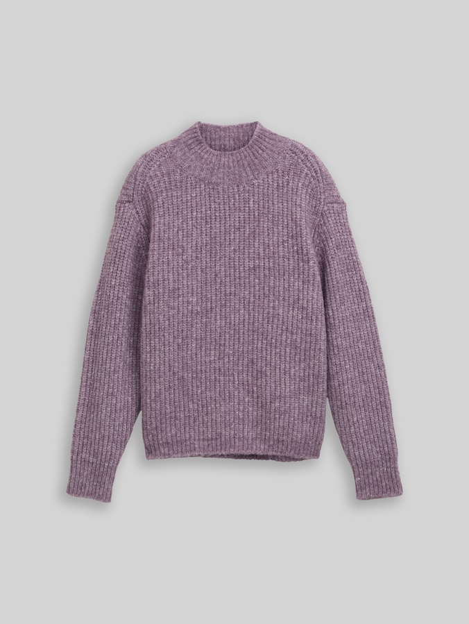 Relaxed Fit Strickpullover mit Stehkragen von Denim Female, dark lavender melange