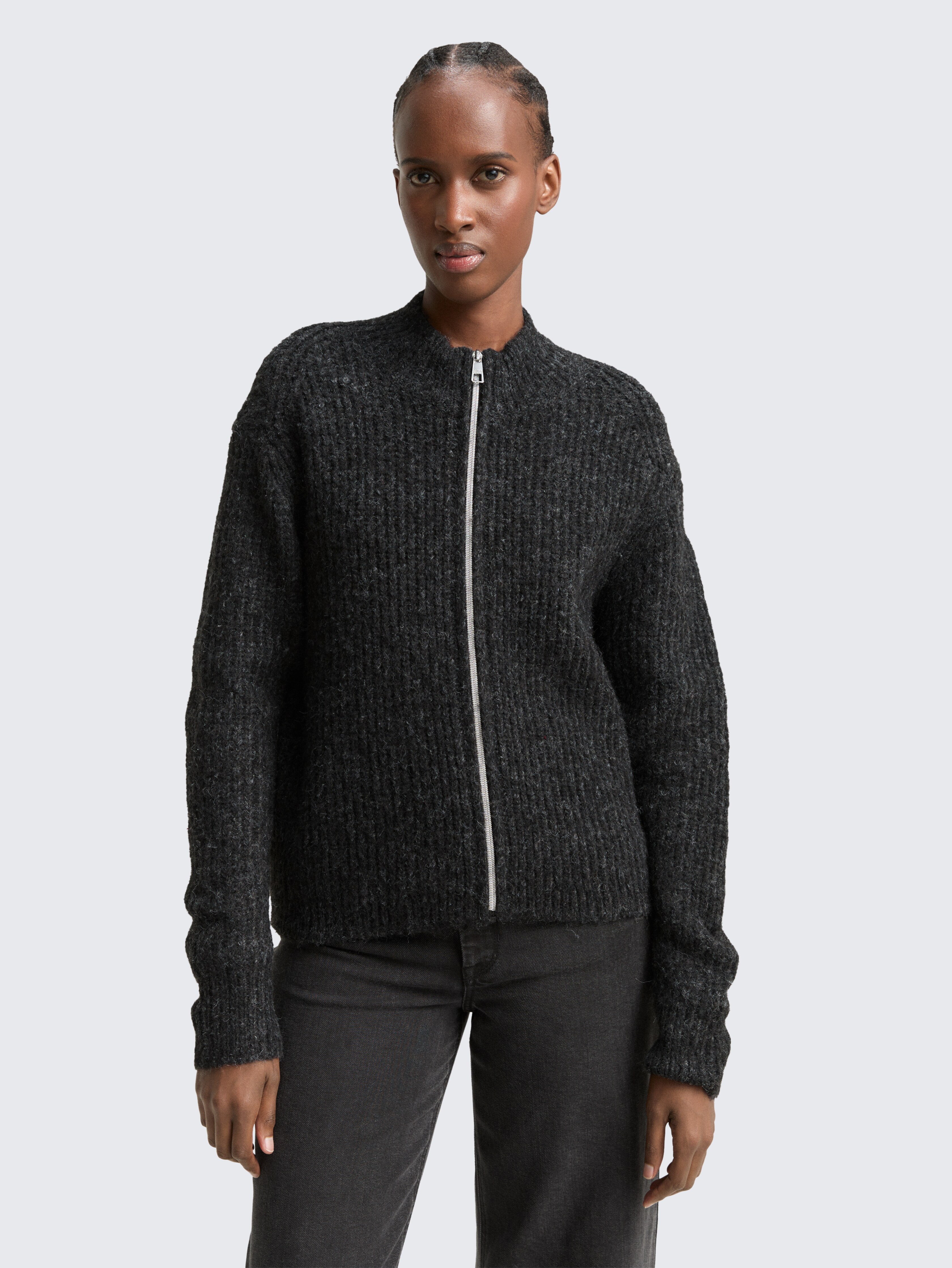 Cardigan mit Reißverschluss von Denim Female, Shale Grey Melange