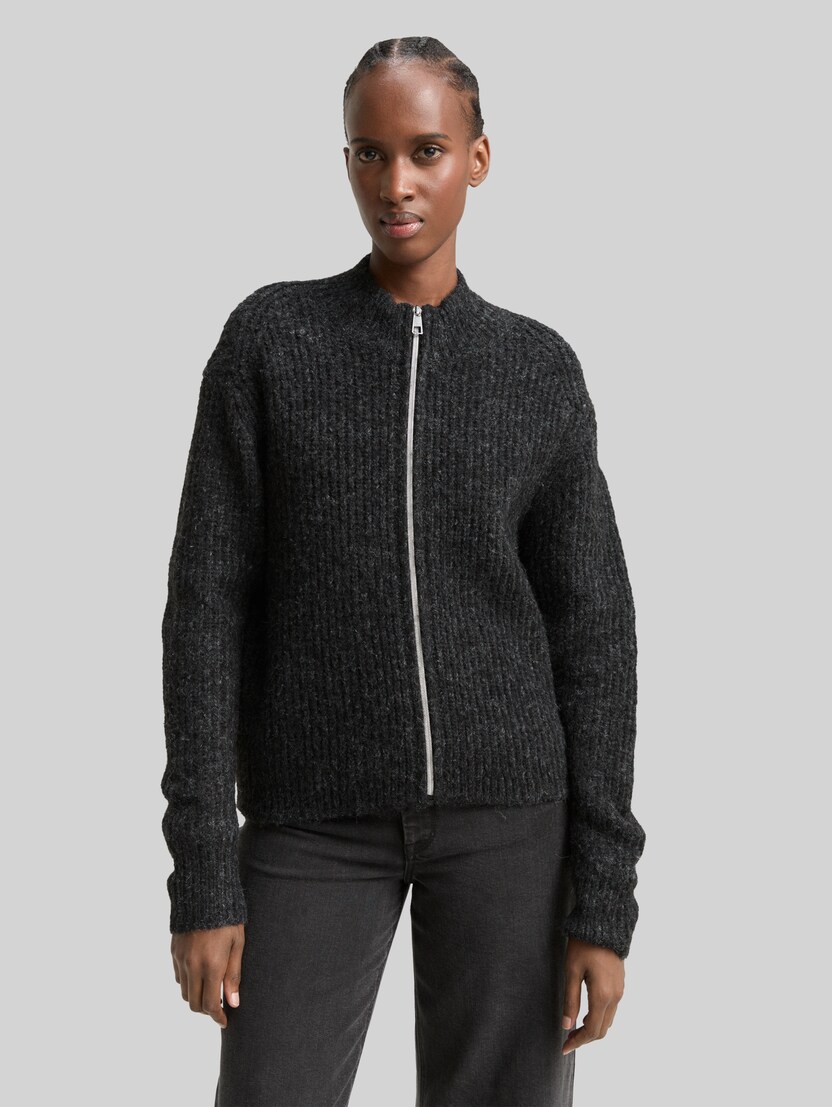 Cardigan mit Reißverschluss von Denim Female, Shale Grey Melange
