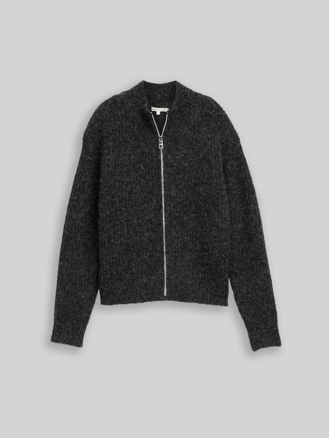 Cardigan mit Reißverschluss von Denim Female, Shale Grey Melange