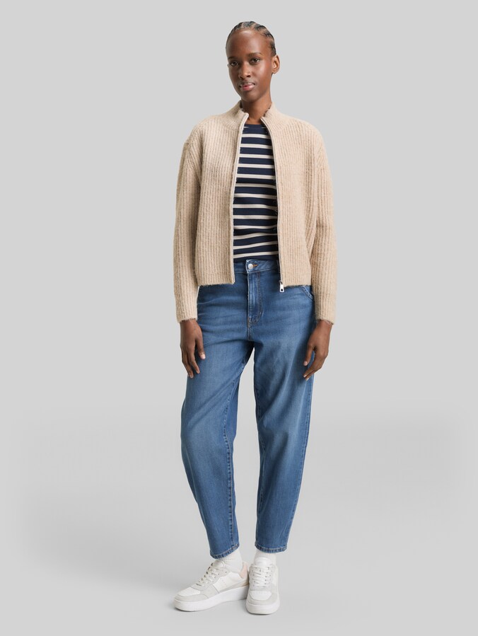 Cardigan mit Reißverschluss von Denim Female, cosy beige melange