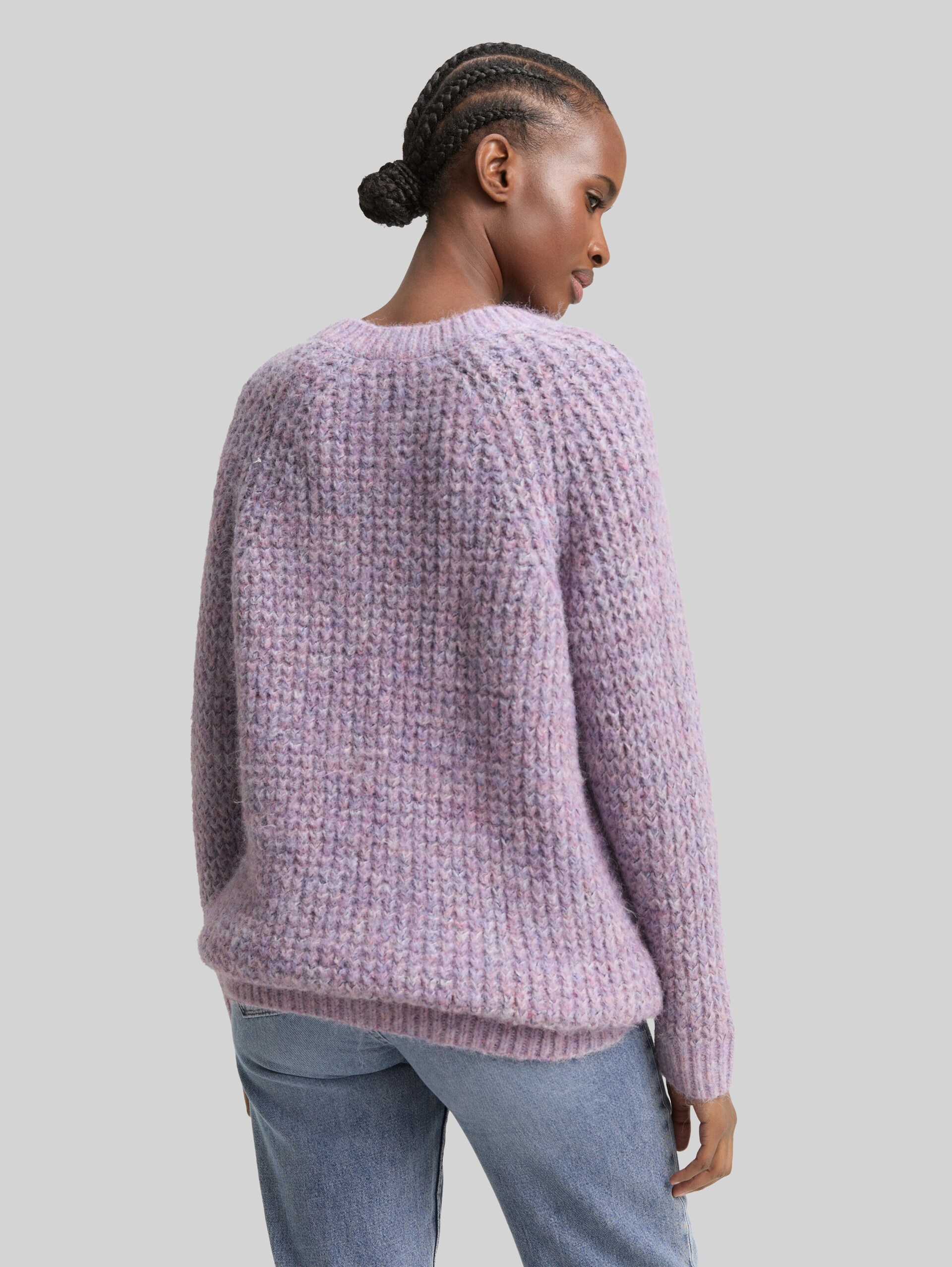 Long-style knitted jumper with wool content - lilac multicolor melange