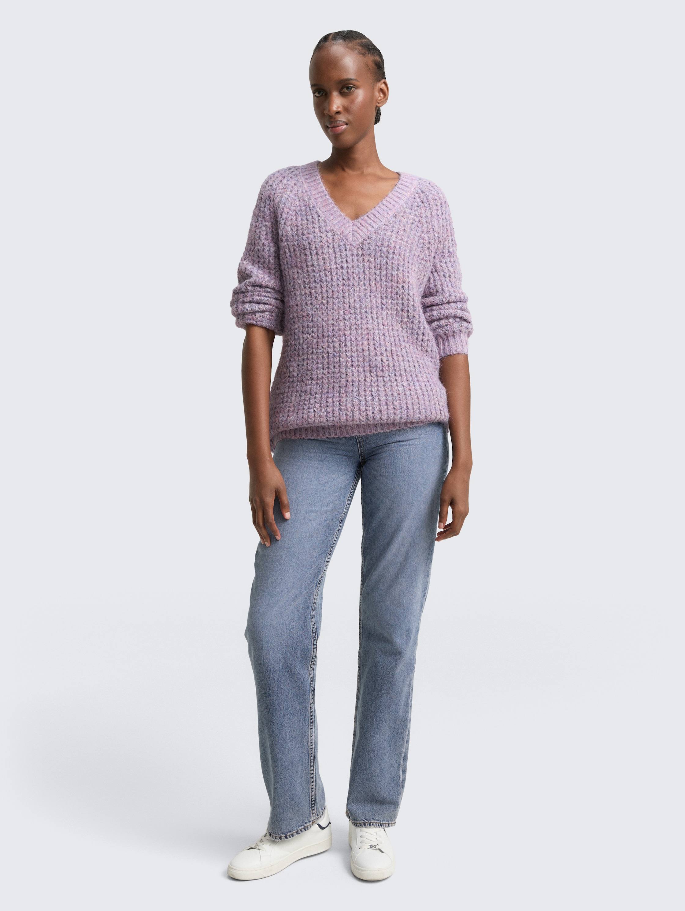 Longstyle Strickpullover mit Wollanteil - lilac_multicolor_melange - 