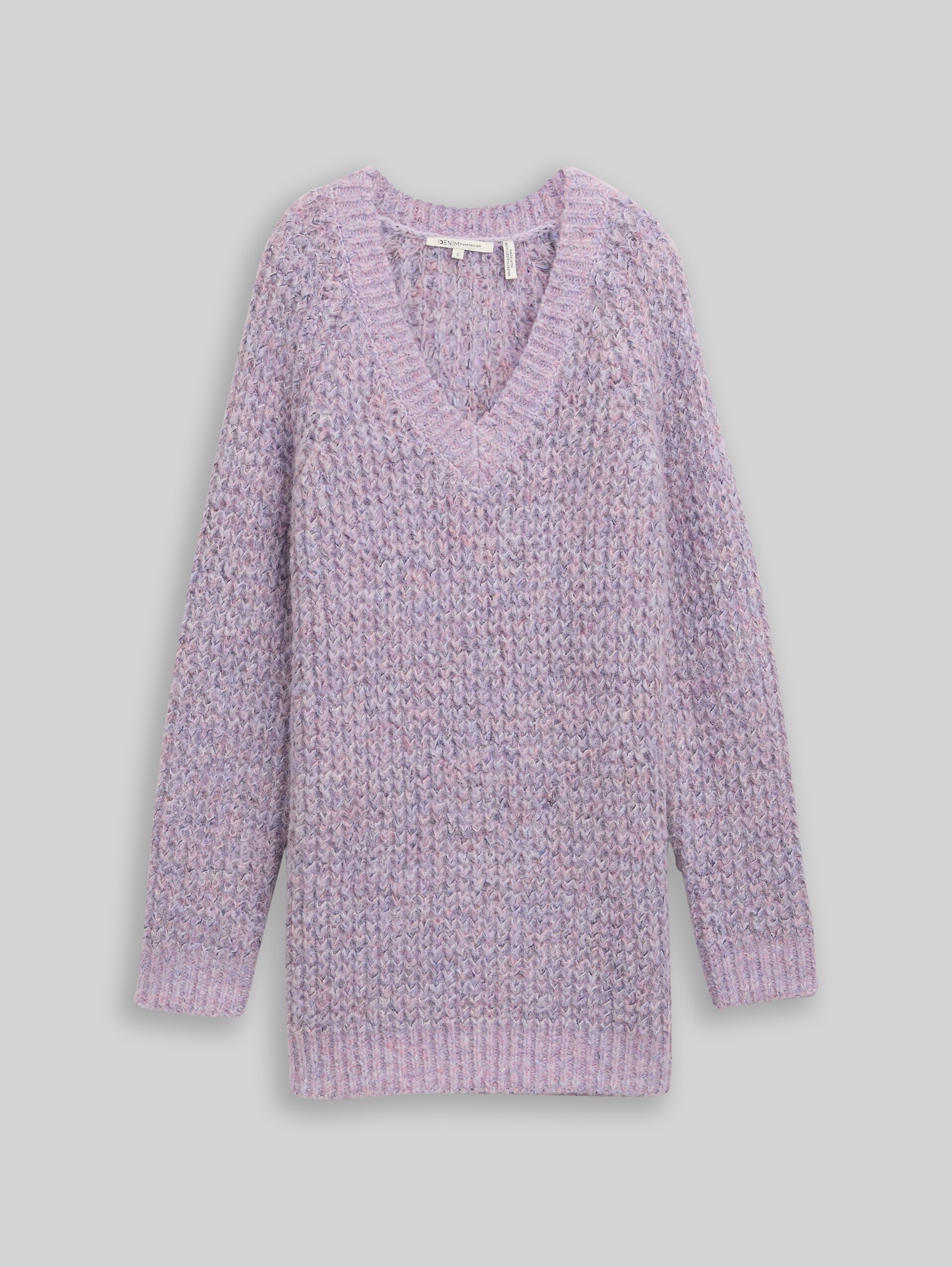 Long-style knitted jumper with wool content - lilac multicolor melange