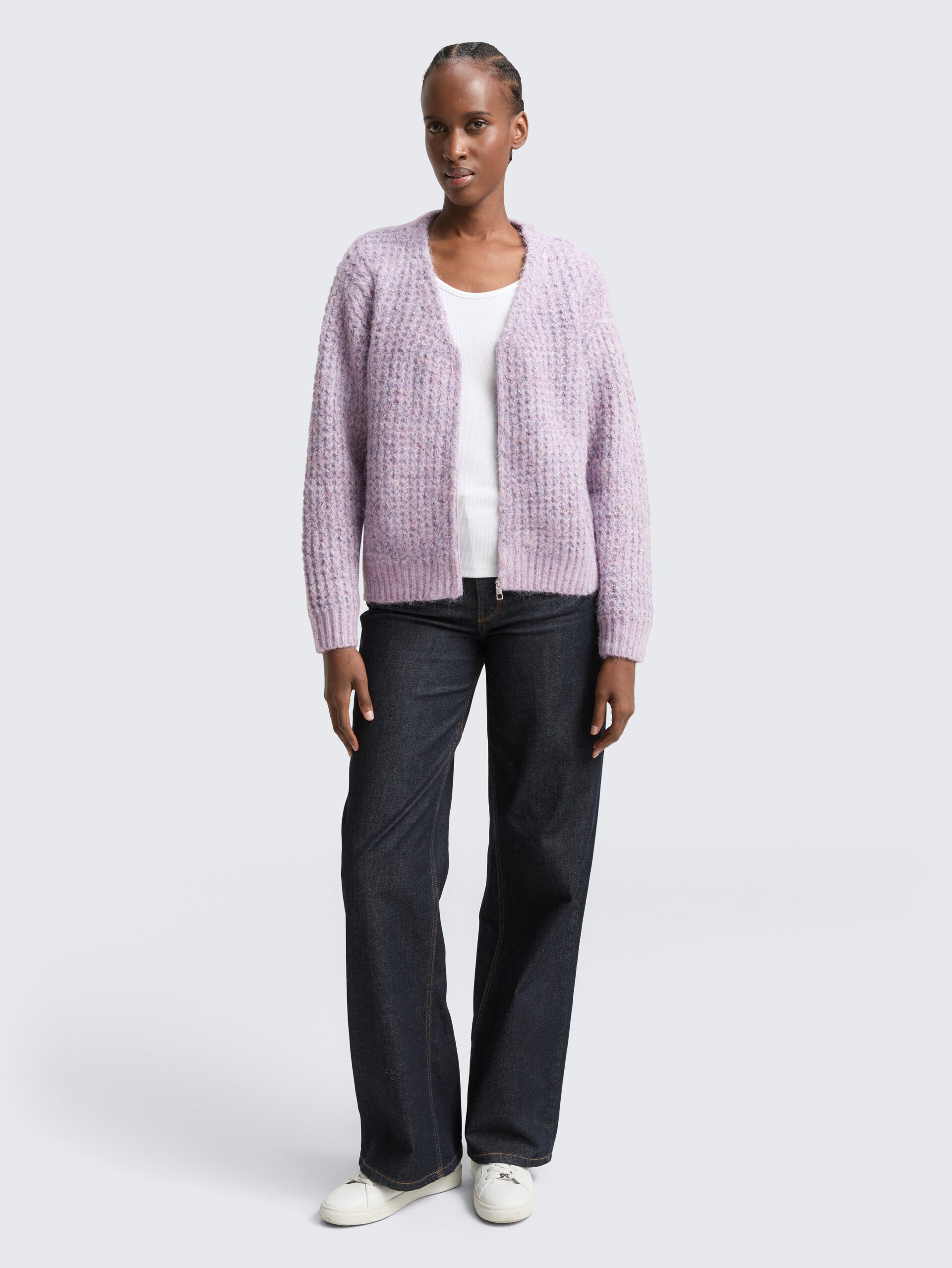 Relaxed Fit Cardigan mit Wollanteil - lilac multicolor melange - Model-Vorderansicht