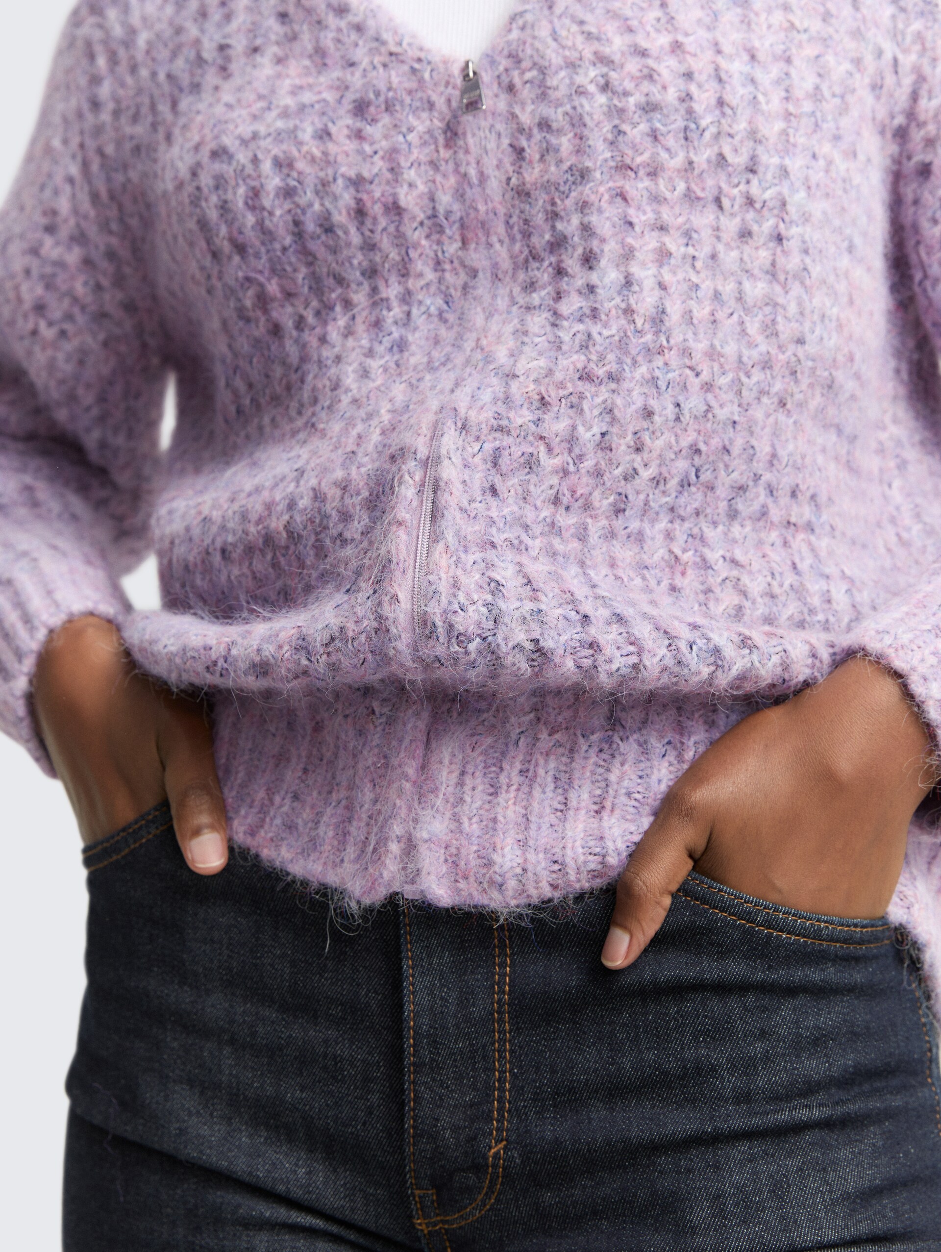 Relaxed Fit Cardigan mit Wollanteil - lilac multicolor melange - Detail-Model-Ansicht