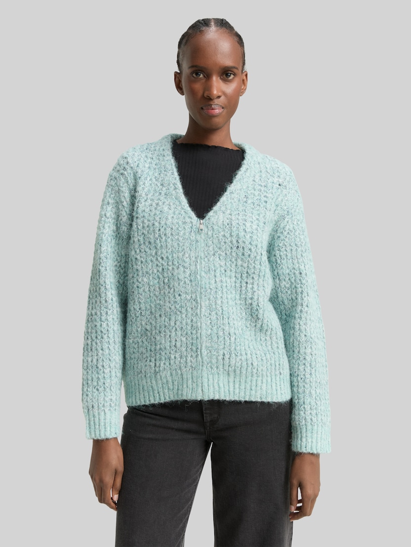 Relaxed Fit Cardigan mit Wollanteil von Denim Female, mint multicolor melange