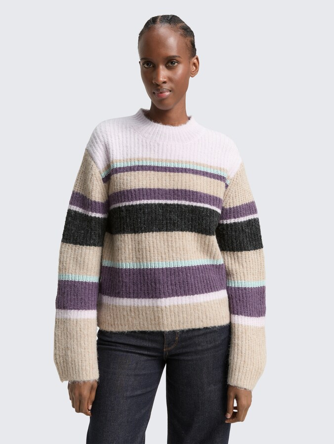 Relaxed fit gebreide trui met streepjesmotief door Denim Female, beige lilac multicolor stripe