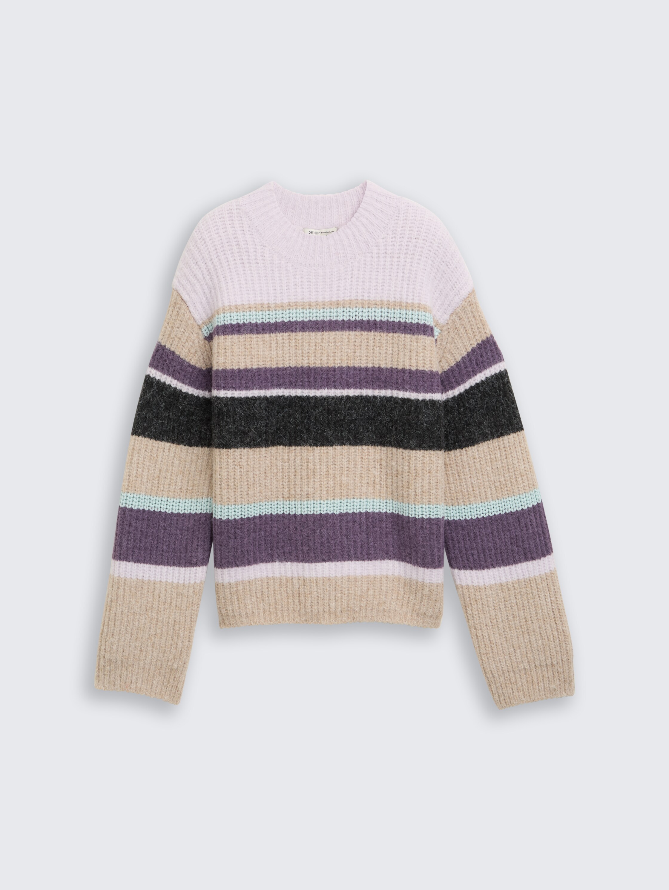 Relaxed fit gebreide trui met streepjesmotief - beige_lilac_multicolor_stripe - 