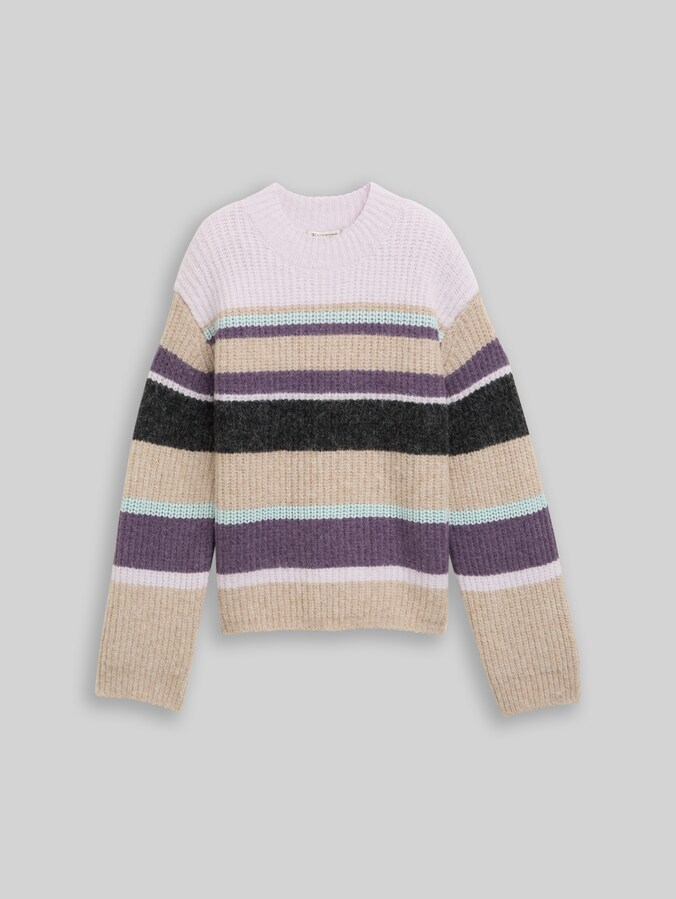Pull en maille coupe décontractée à rayures par Denim Female, beige lilac multicolor stripe