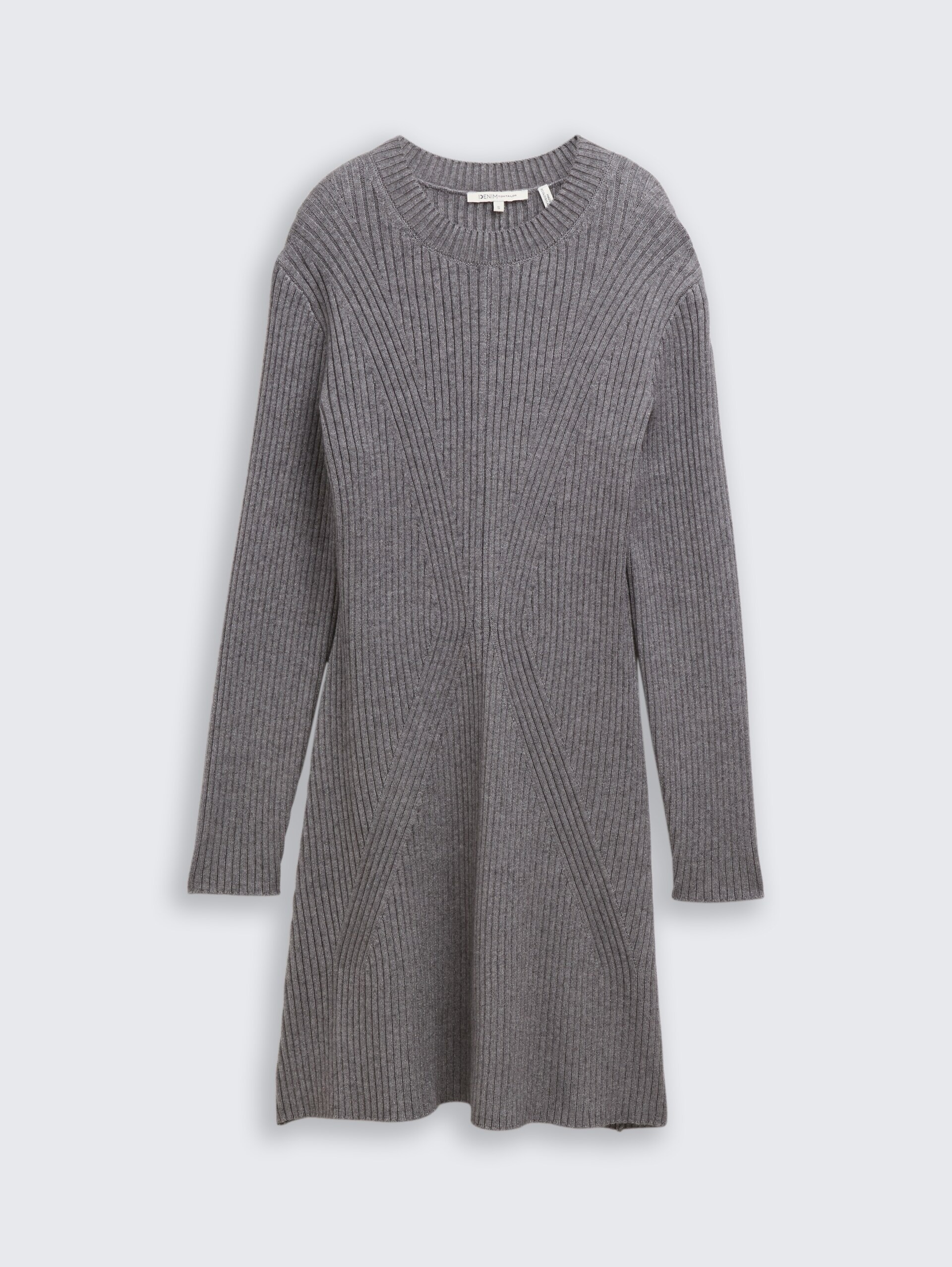 Fitted Mini-Kleid aus Rippstrick - Stormy Gray Melange - Vorder-Produkt-Ansicht