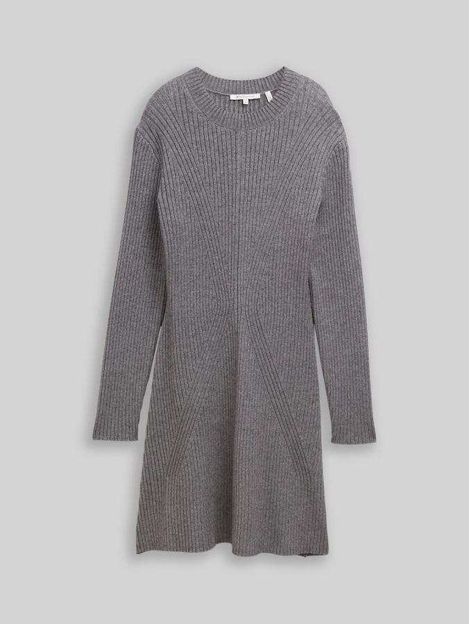 Fitted Mini-Kleid aus Rippstrick von Denim Female, Stormy Gray Melange