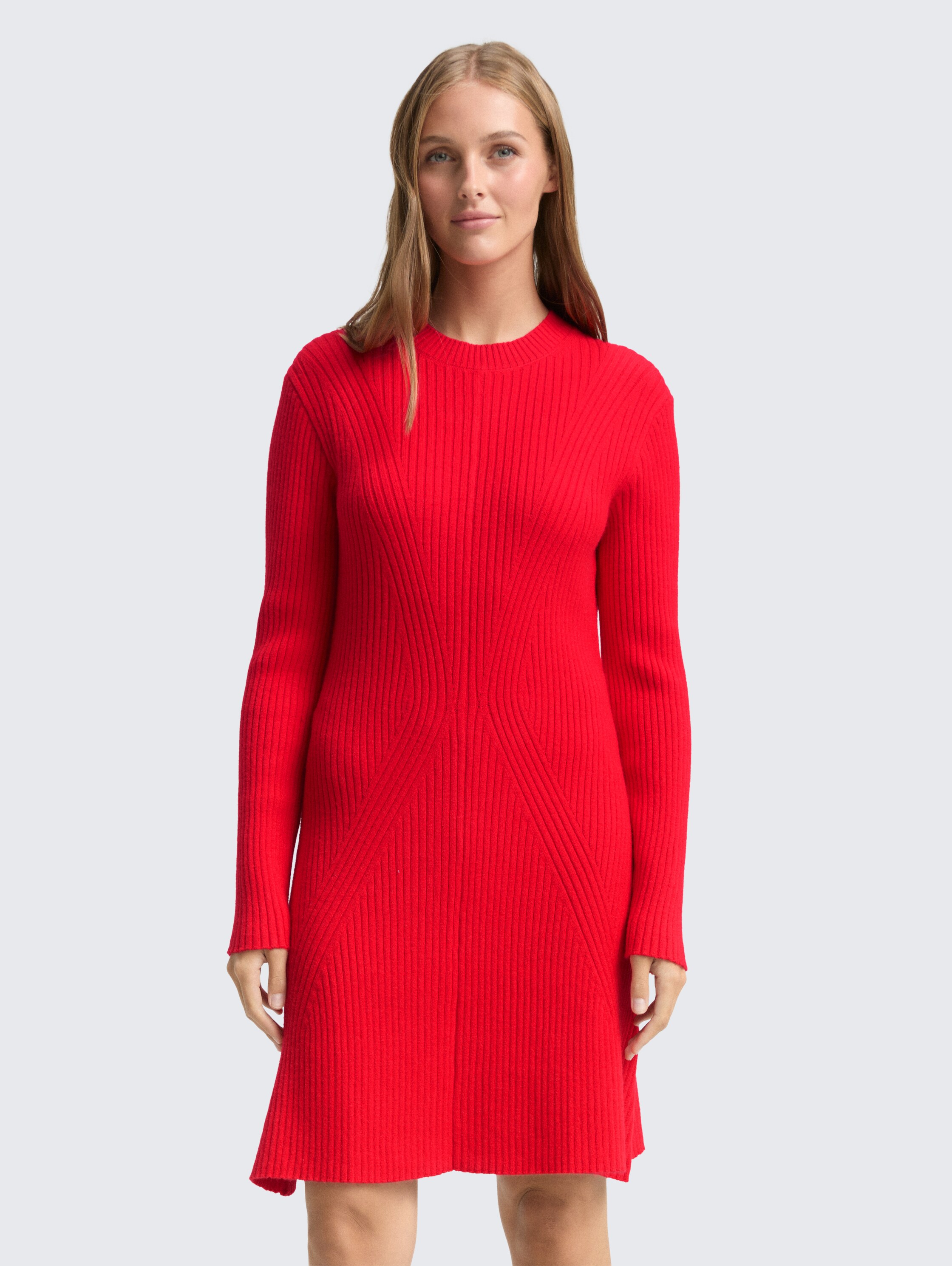 Fitted Mini-Kleid aus Rippstrick - brilliant_red - 