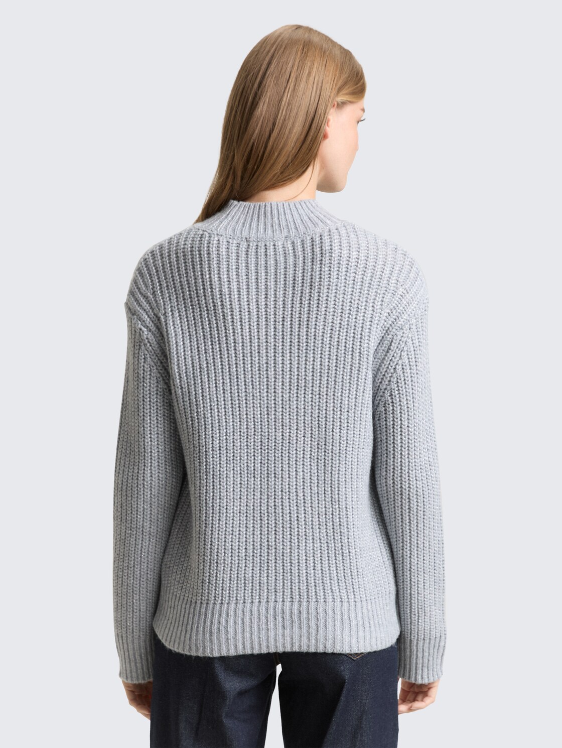 Relaxed Fit Strickpullover mit Glitzer-Effekt - Cement Grey Mélange
