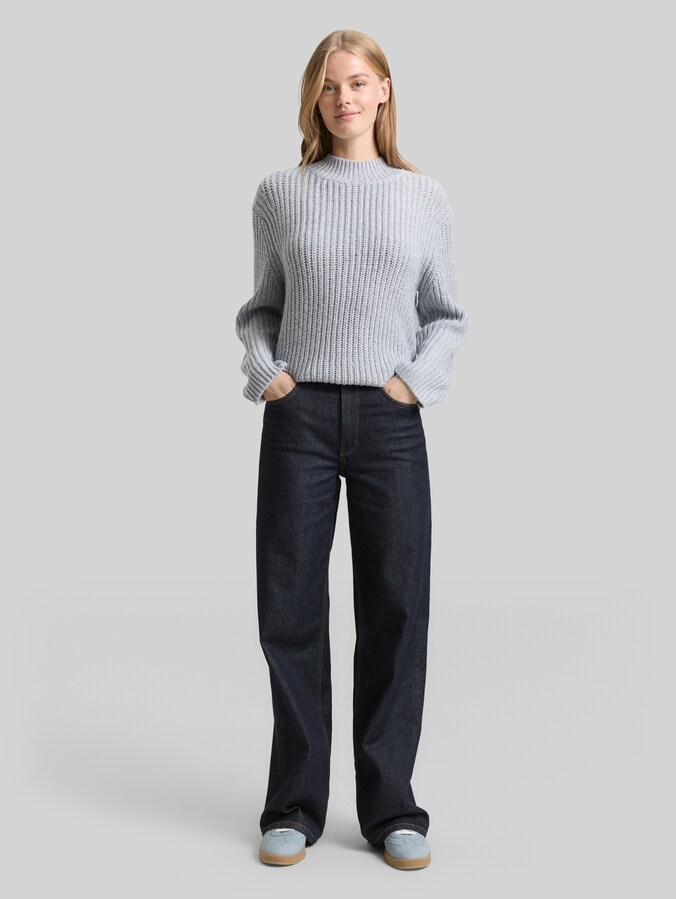 Pull en maille ample à effet pailleté par Denim Female, Cement Grey Mélange