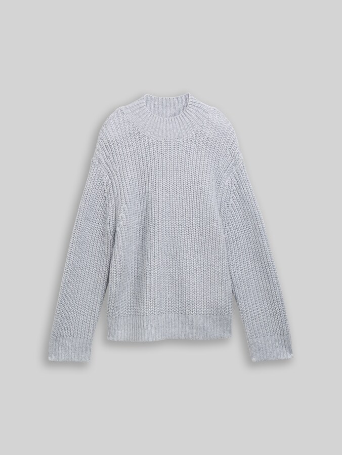 Relaxed Fit Strickpullover mit Glitzer-Effekt von Denim Female, Cement Grey Mélange