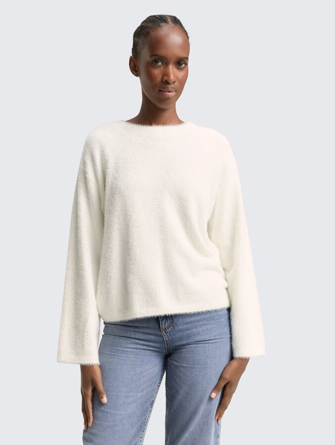 Strickpullover aus Federgarn von Denim Female, off white