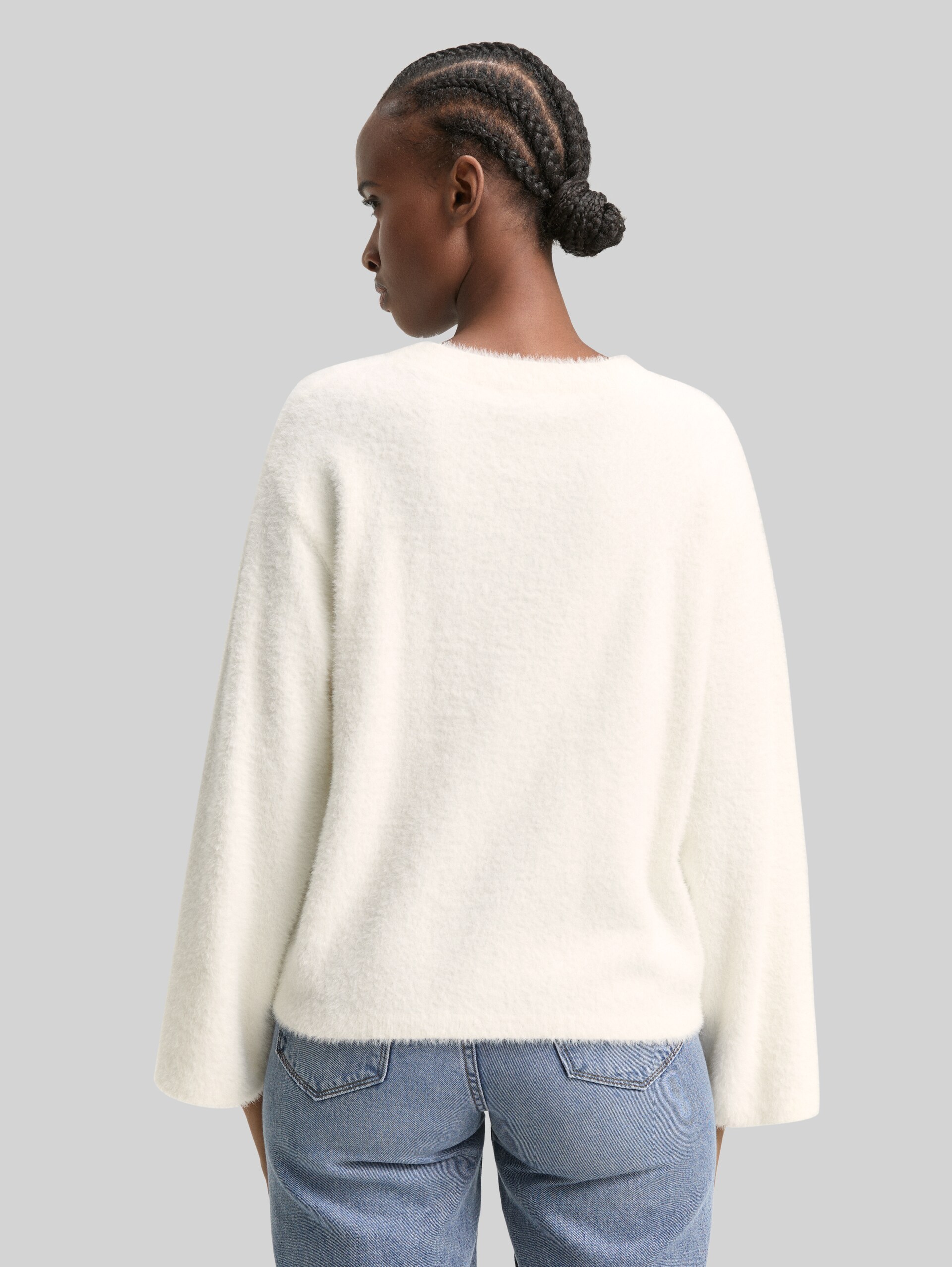Strickpullover aus Federgarn - off white
