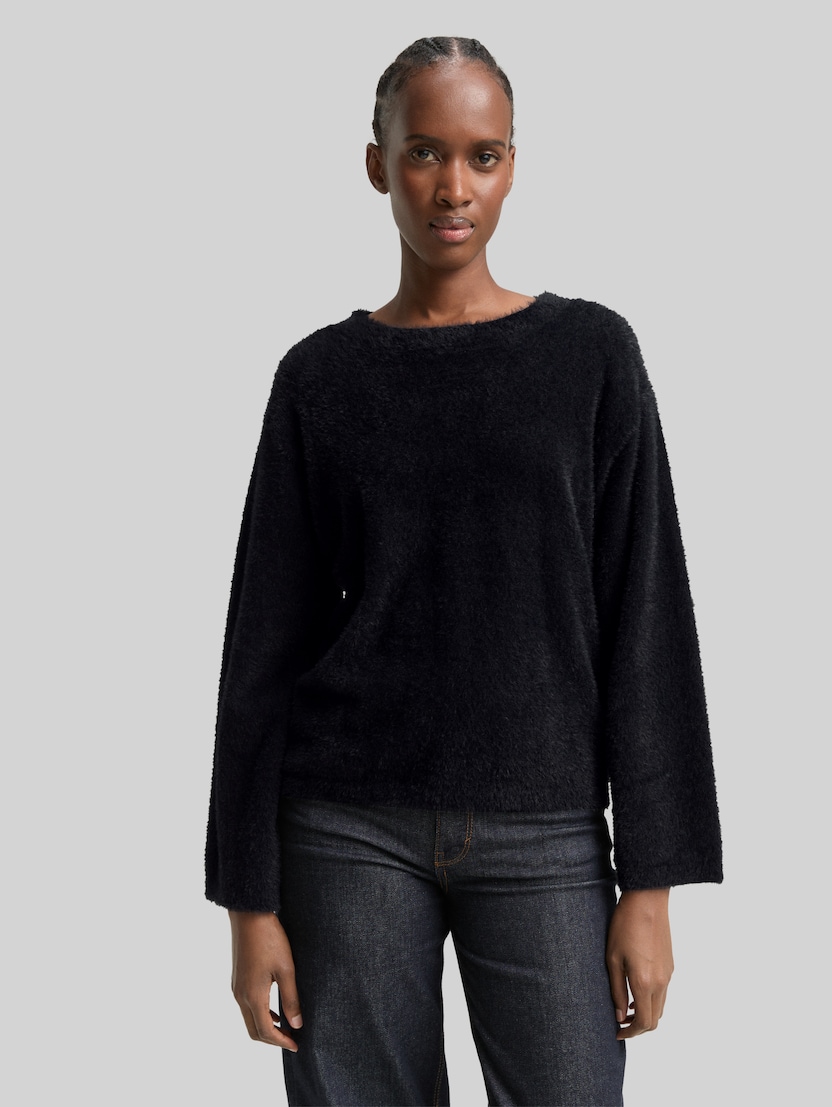 Strickpullover aus Federgarn von Denim Female, deep black