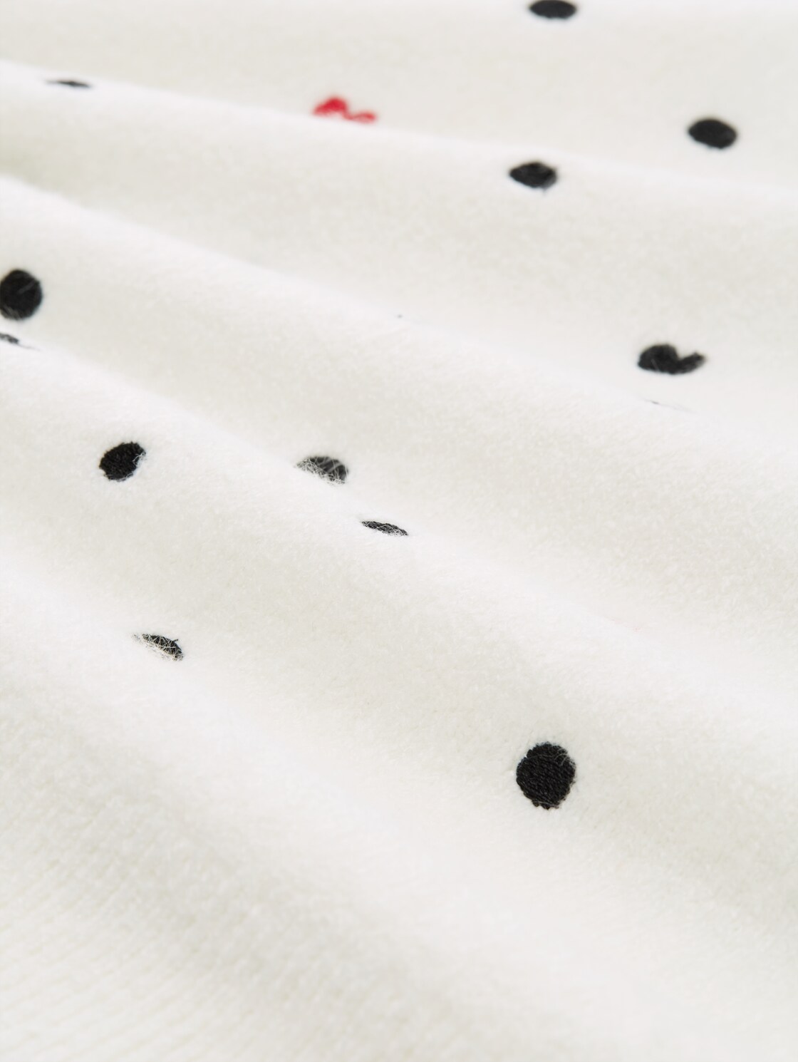 Relaxed Fit Strickpullover mit Stickereien - white black dots and hearts - Material-Ansicht
