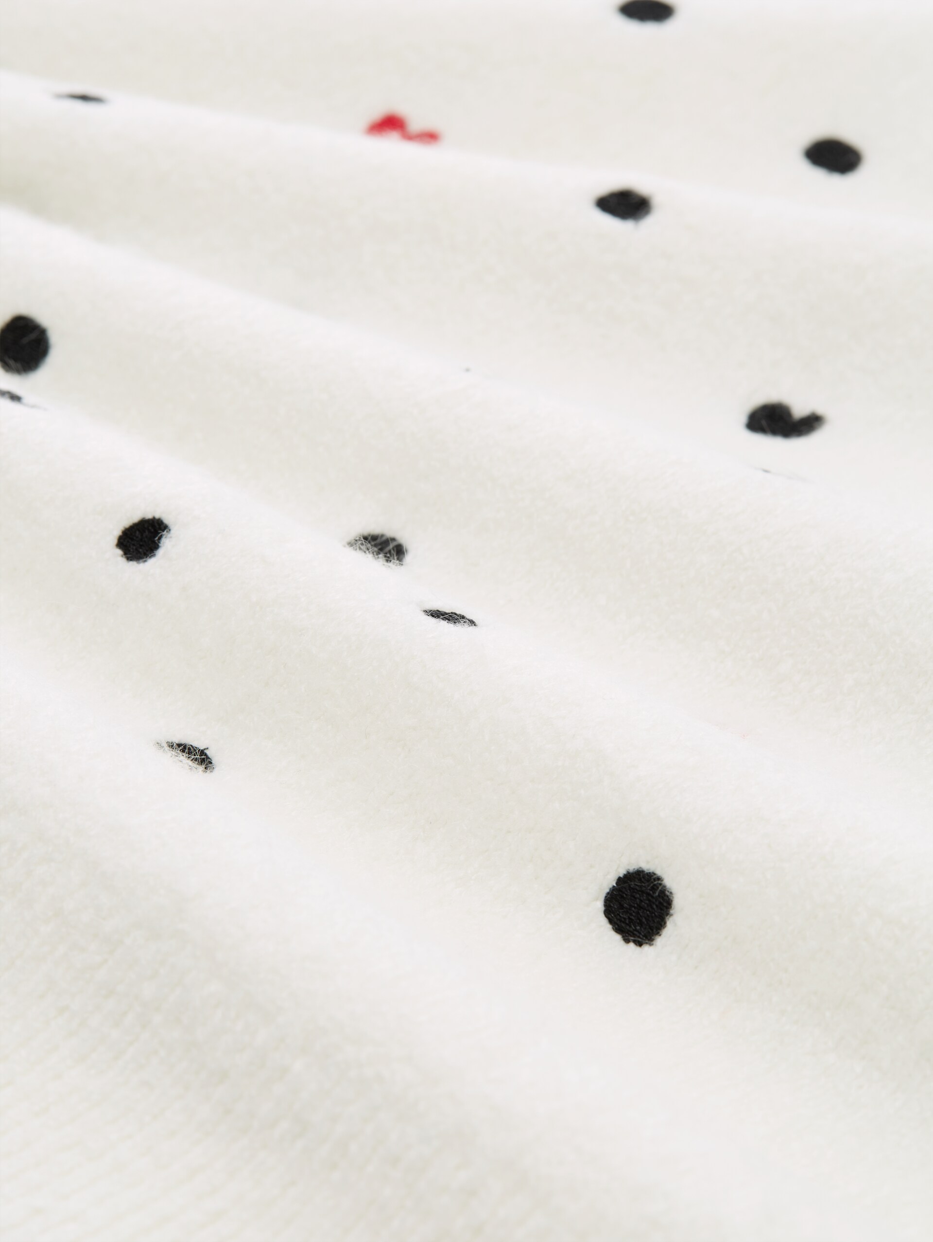 Relaxed Fit Strickpullover mit Stickereien - white black dots and hearts - Material-Ansicht