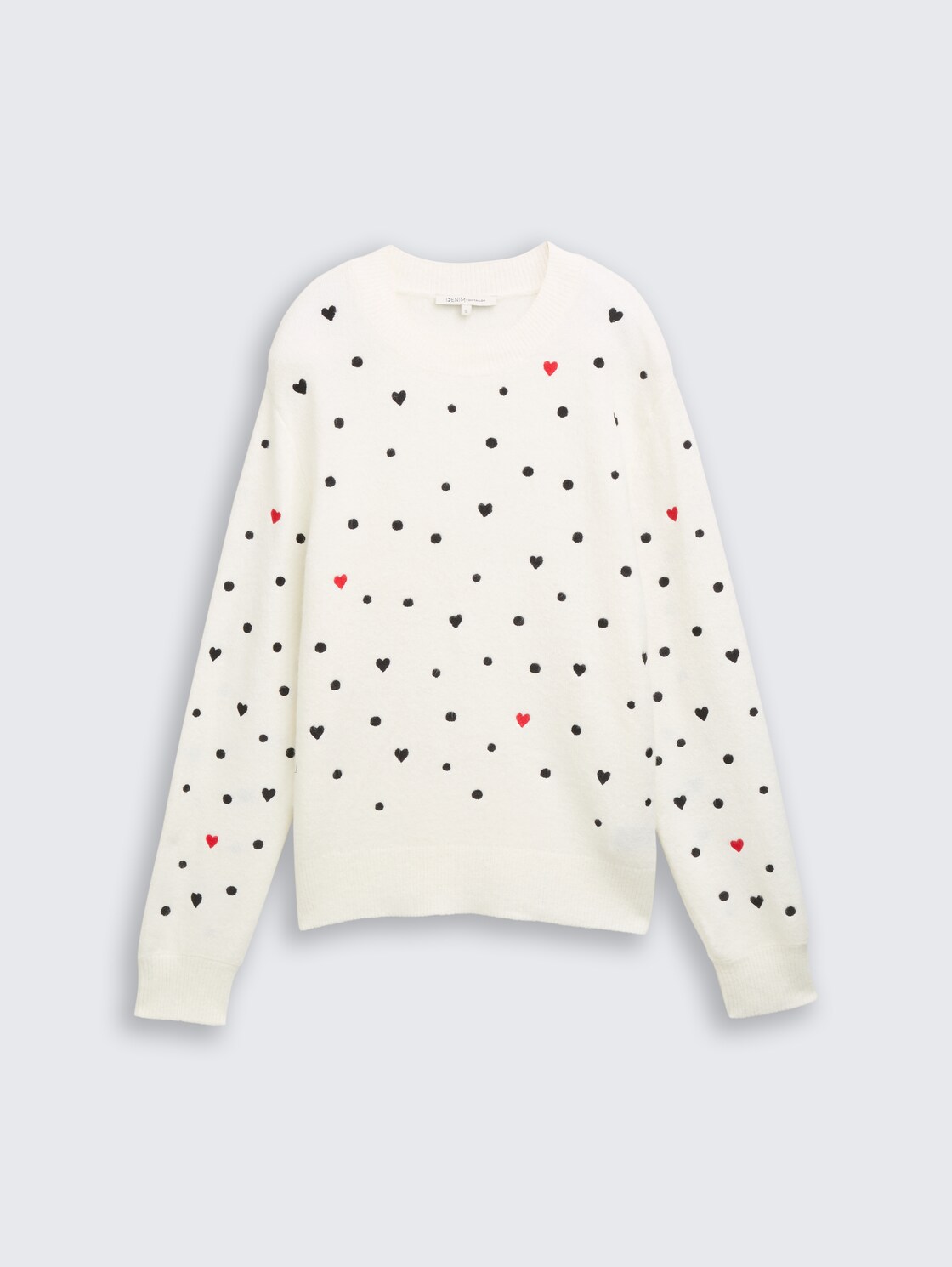 Relaxed Fit Strickpullover mit Stickereien - white black dots and hearts
