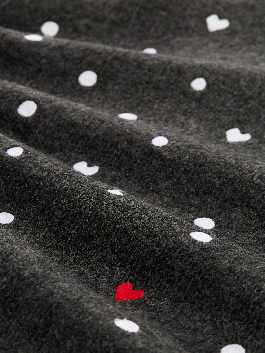 Relaxed Fit Strickpullover mit Stickereien - grey white dots and hearts - Material-Ansicht