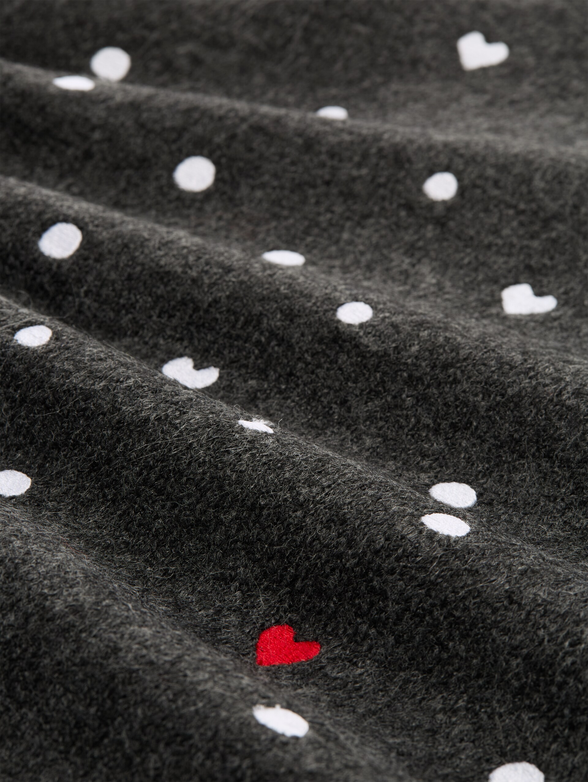 Relaxed Fit Strickpullover mit Stickereien - grey white dots and hearts - Material-Ansicht