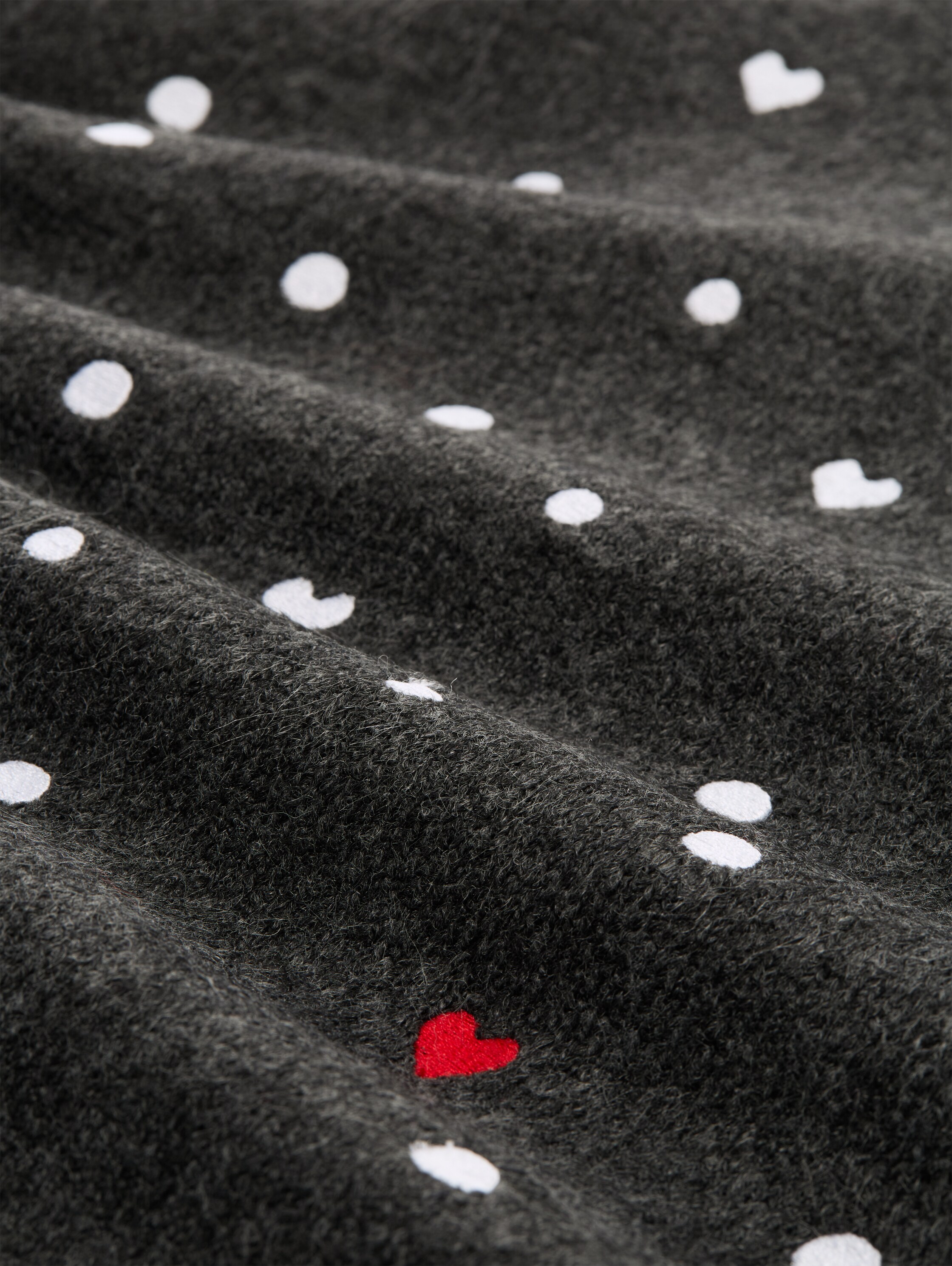 Relaxed fit gebreide trui met borduursels - grey_white_dots_and_hearts - 