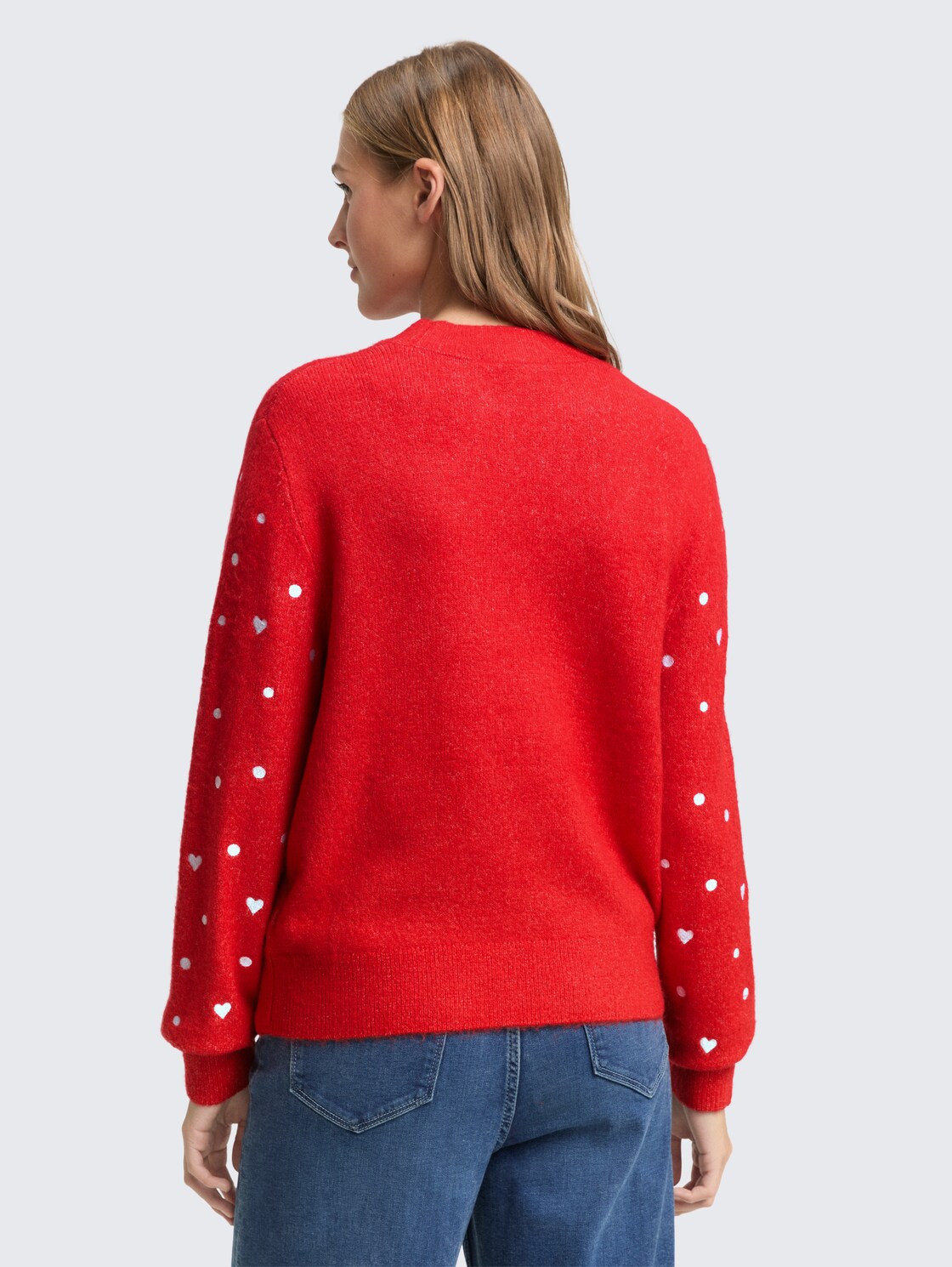 Relaxed Fit Strickpullover mit Stickereien - red with hearts