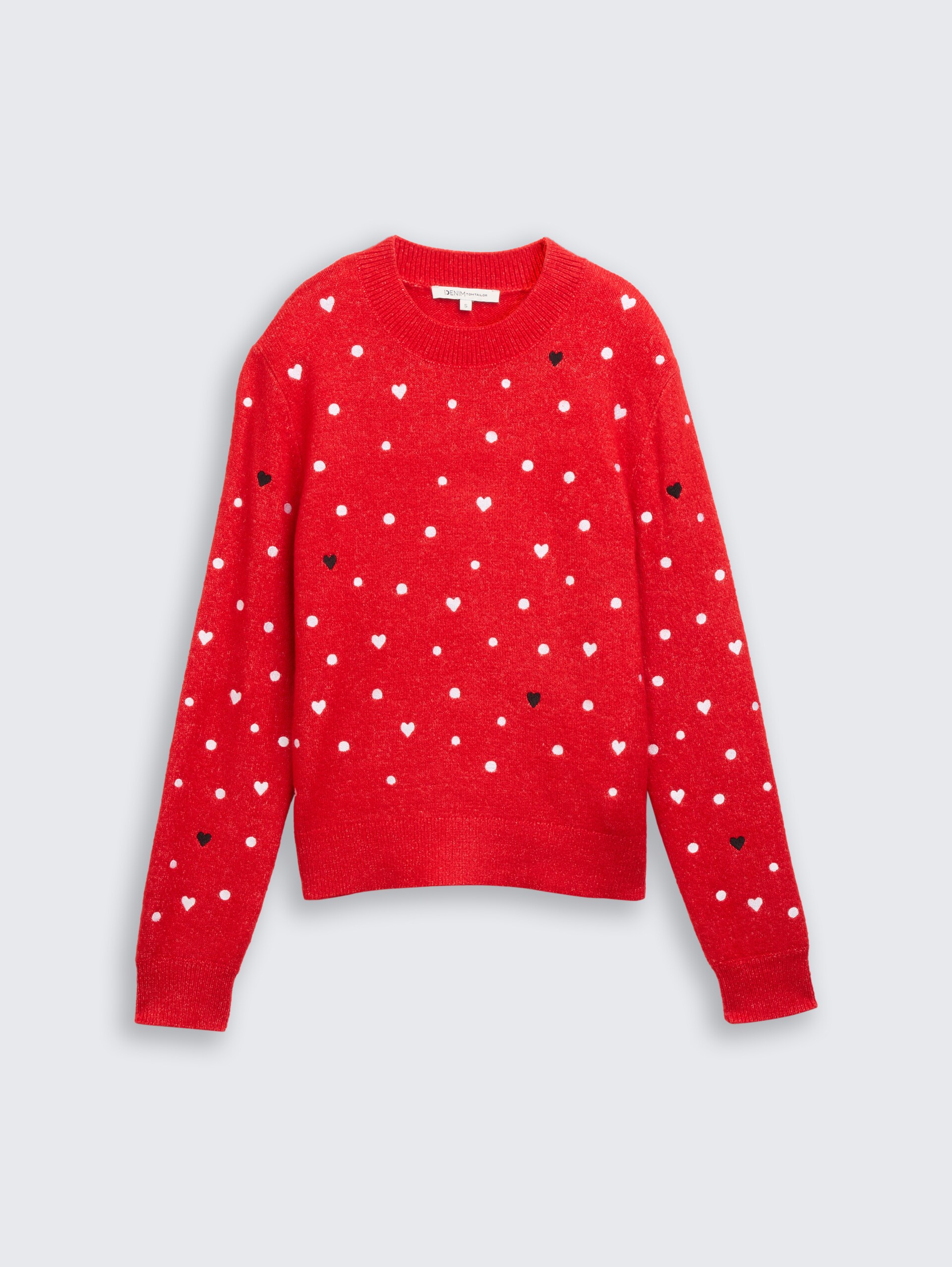 Relaxed Fit Strickpullover mit Stickereien - red with hearts