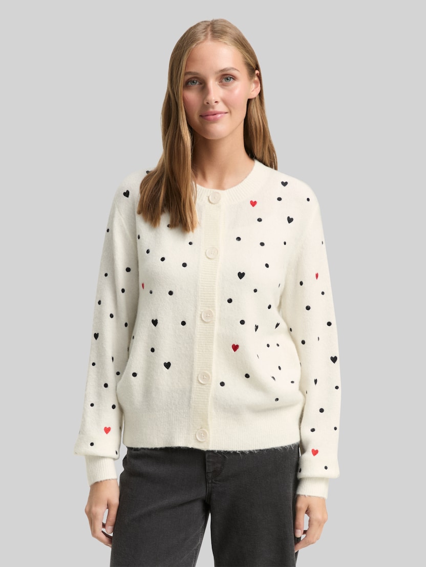 Relaxed fit vest met borduursels door Denim Female, white black dots and hearts