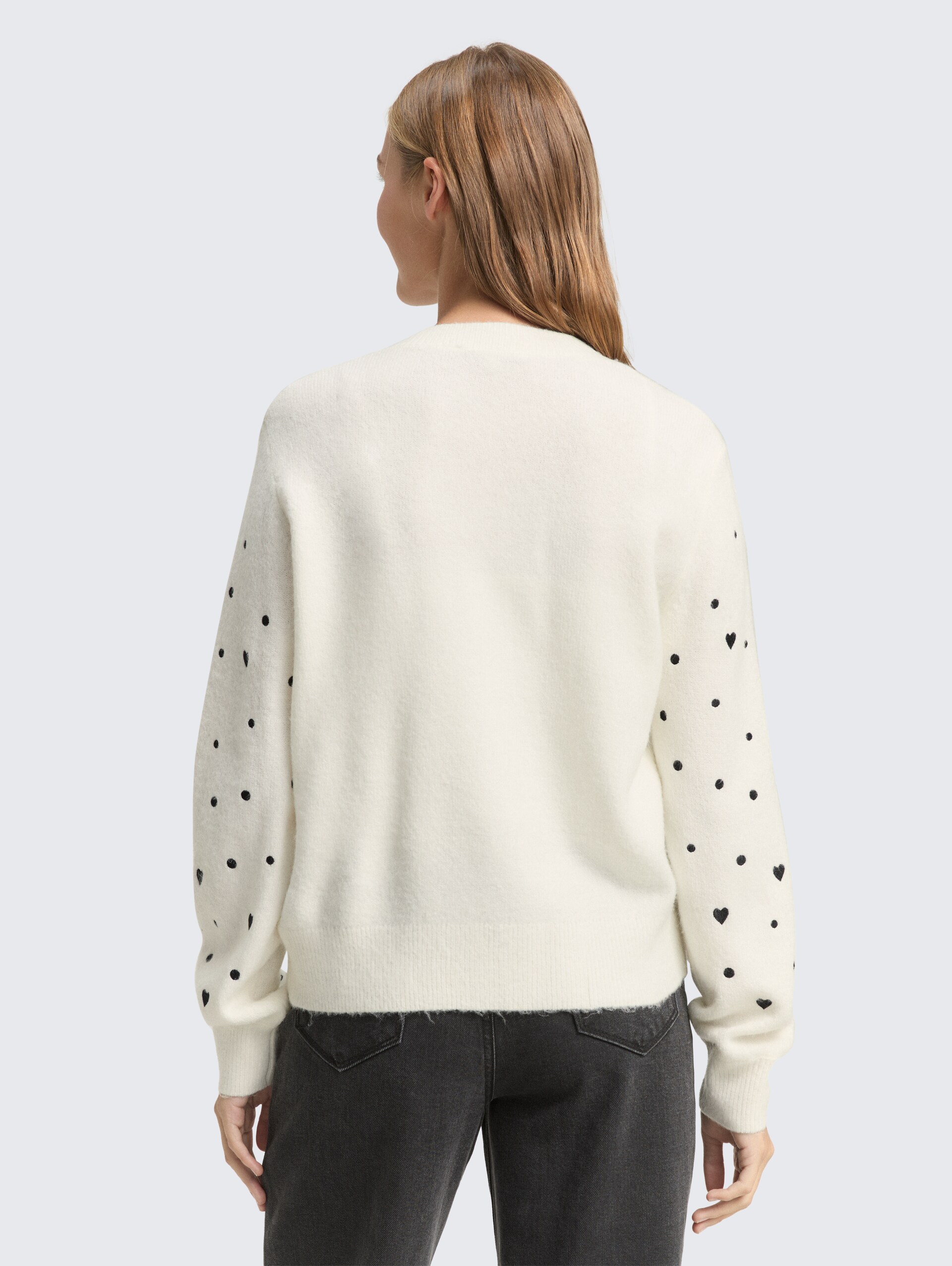 Relaxed Fit Cardigan mit Stickereien - white black dots and hearts