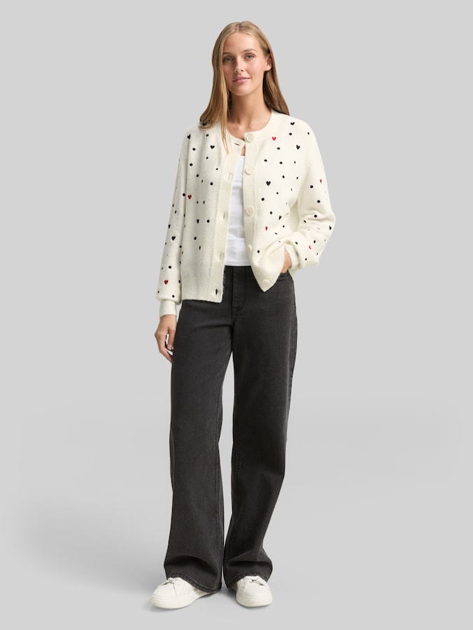 Relaxed fit vest met borduursels door Denim Female, white black dots and hearts
