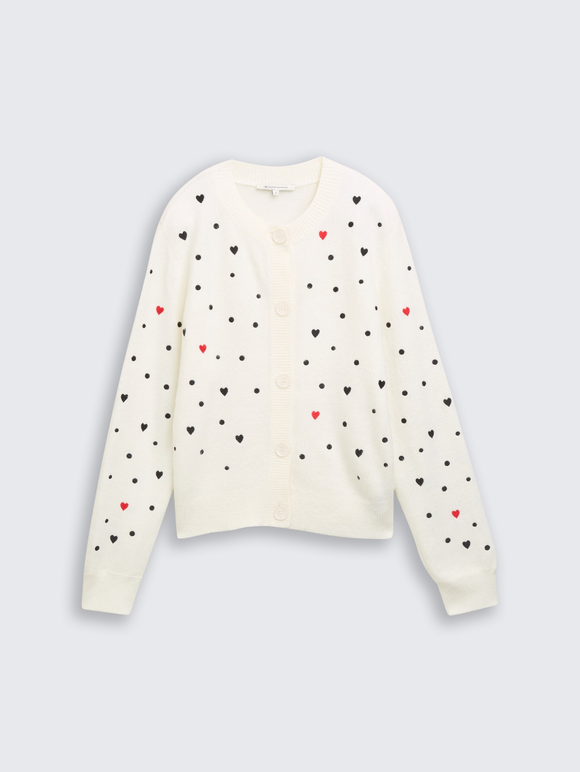 Relaxed Fit Cardigan mit Stickereien - white black dots and hearts