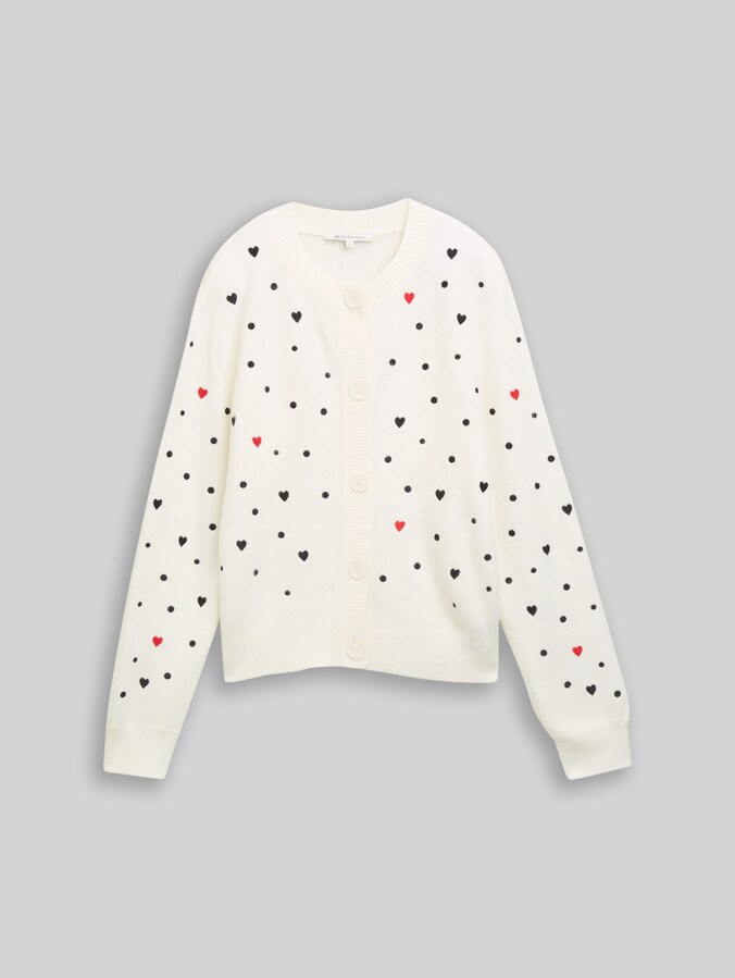 Cardigan ample avec broderies par Denim Female, white black dots and hearts