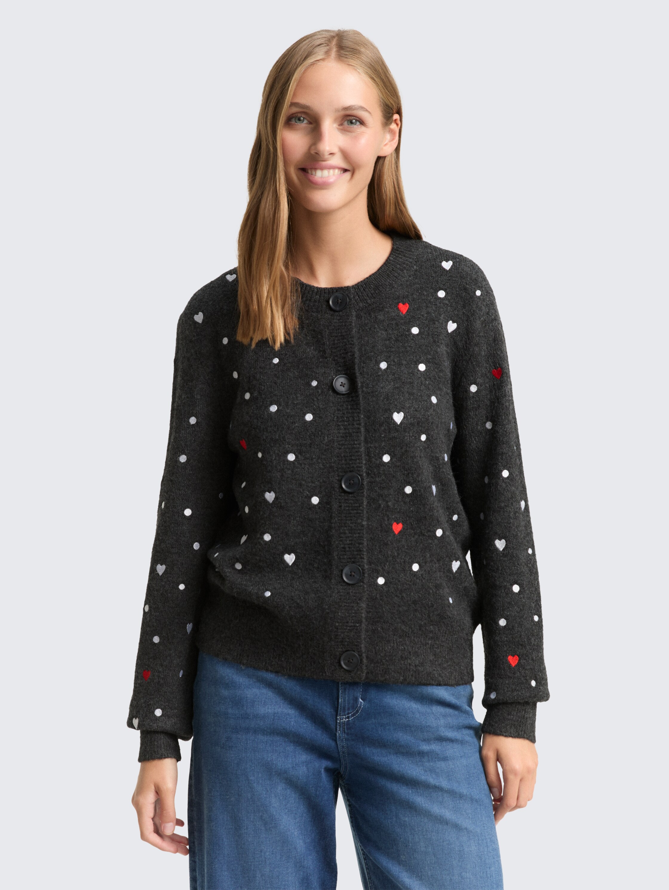 Relaxed fit vest met borduursels - grey_white_dots_and_hearts - 