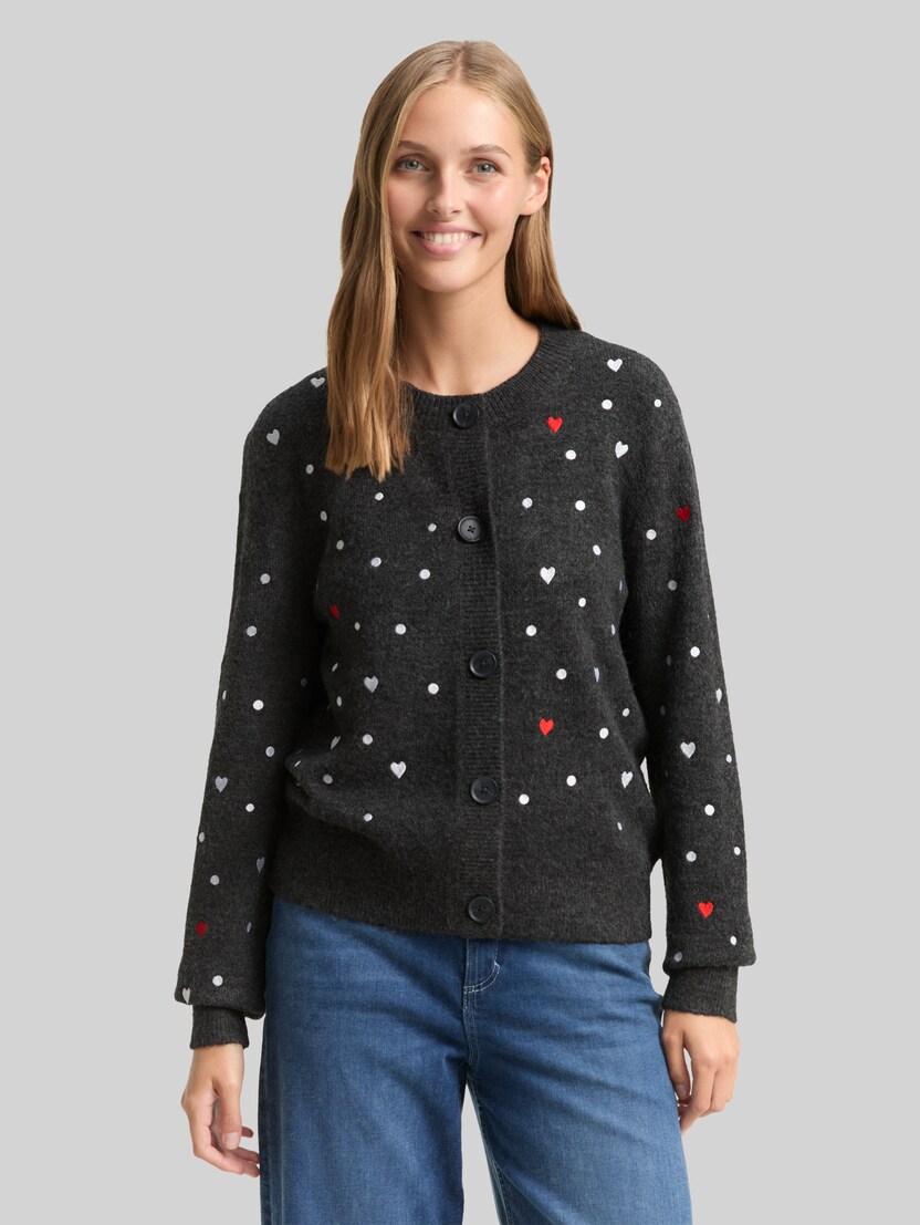 Relaxed fit vest met borduursels door Denim Female, grey white dots and hearts