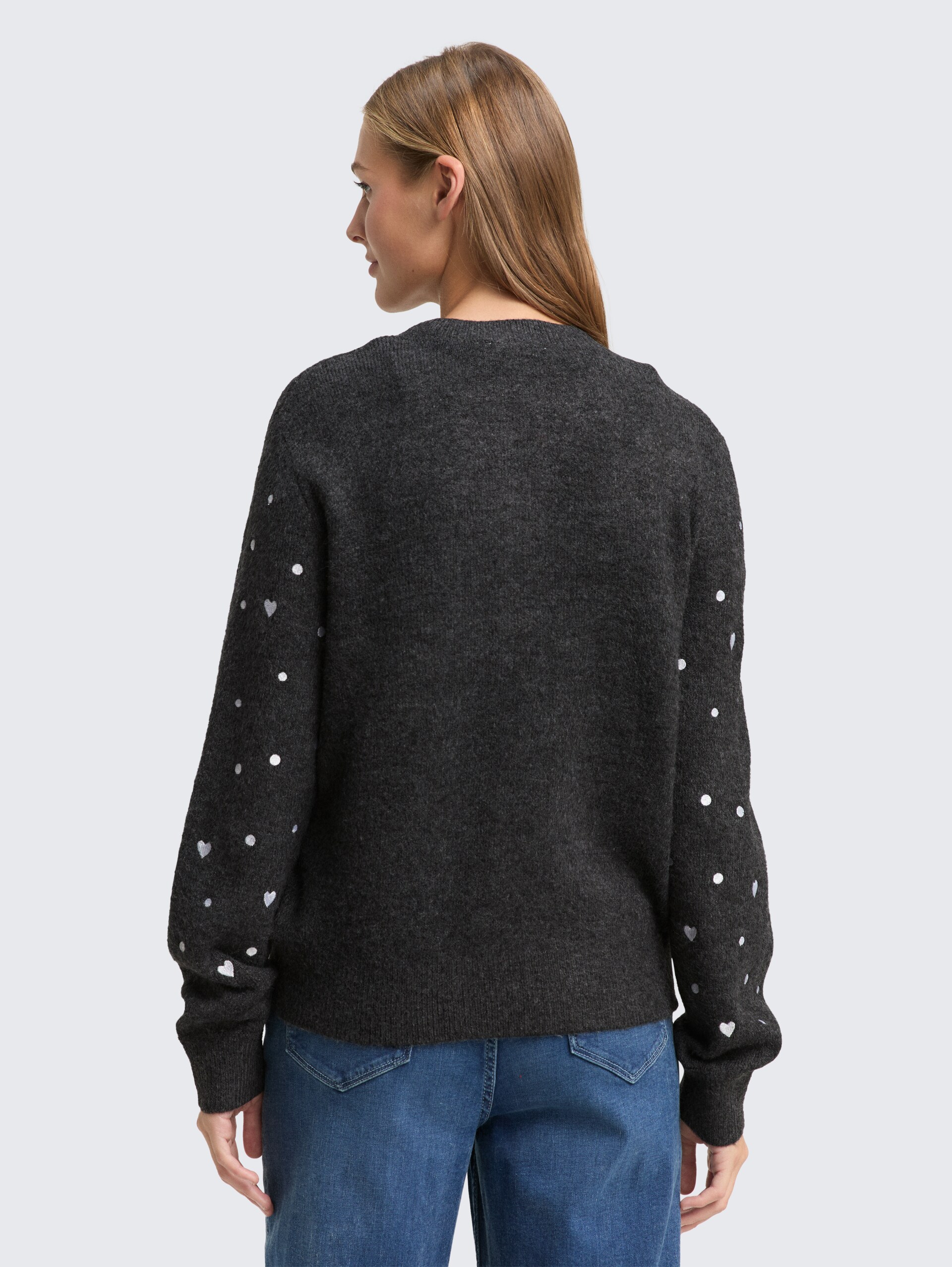 Relaxed Fit Cardigan mit Stickereien - grey white dots and hearts
