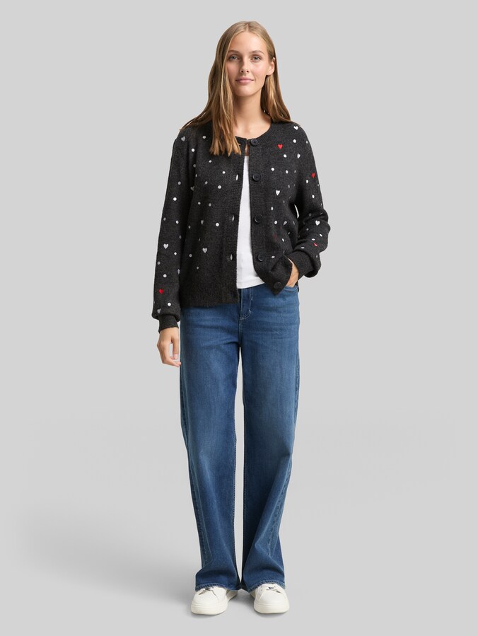 Relaxed fit vest met borduursels door Denim Female, grey white dots and hearts